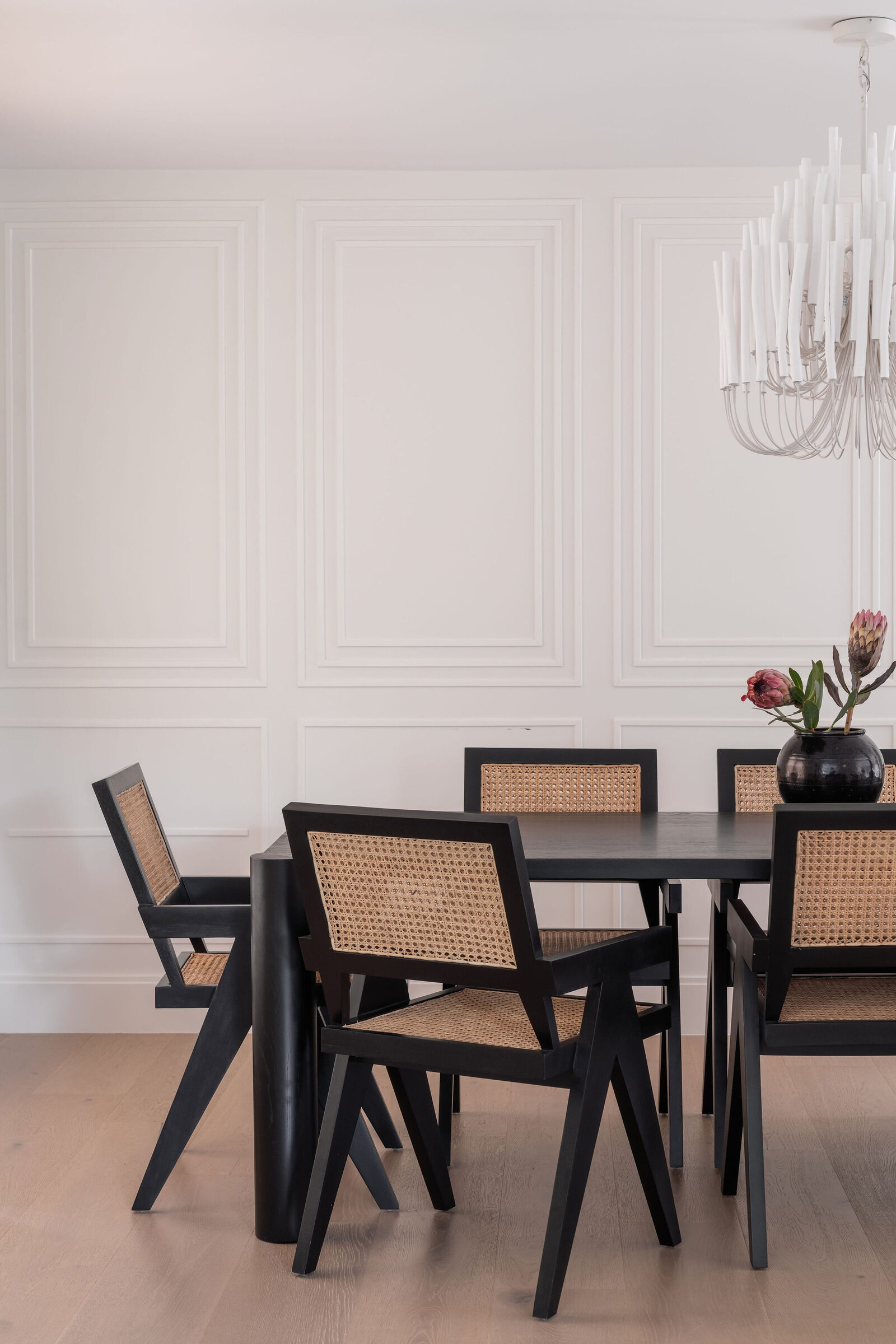 Nuela+Designs+Dining+Room+Wall+Paneling+Pierre+Jeanneret+Style+Chairs
