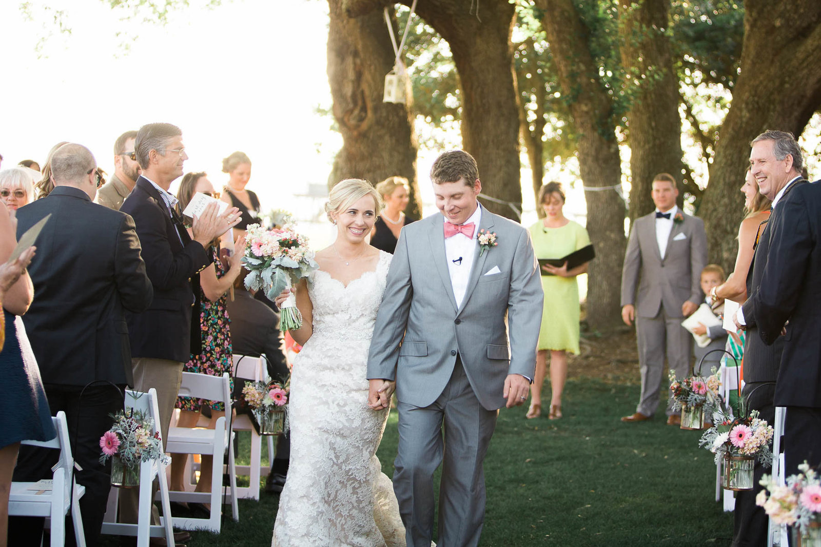 Bride and groom walk down the aisle, Alhambra Hall, Mt Pleasant, South Carolina