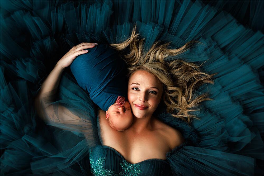 newborn-turquoise-mom-boy-son-baby-holding-top-up-perspective-dress-elegant-fine-art-luxury-premier