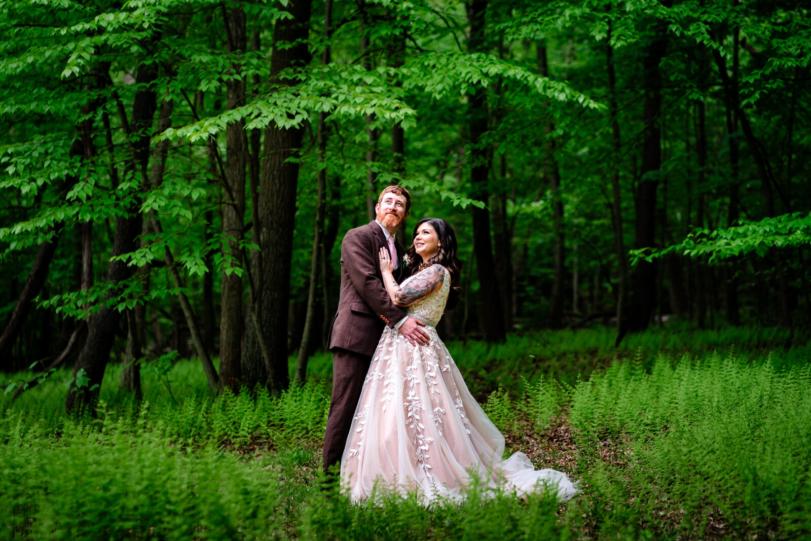 A couple celebrating their elopement in the Pocono Mountains