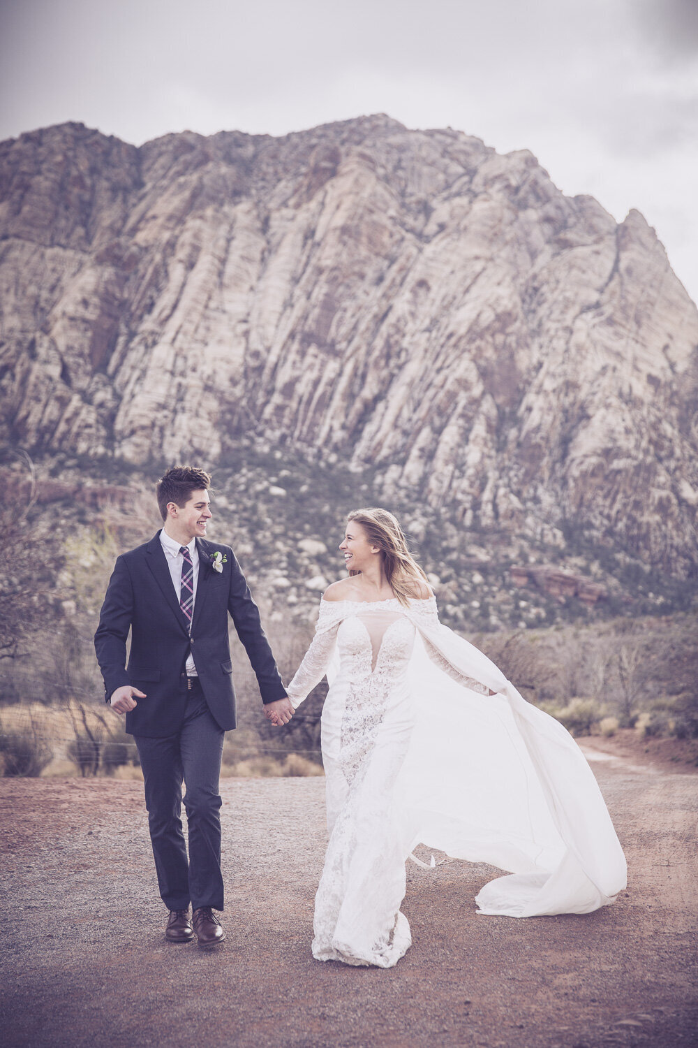 bride and groom in the mountain