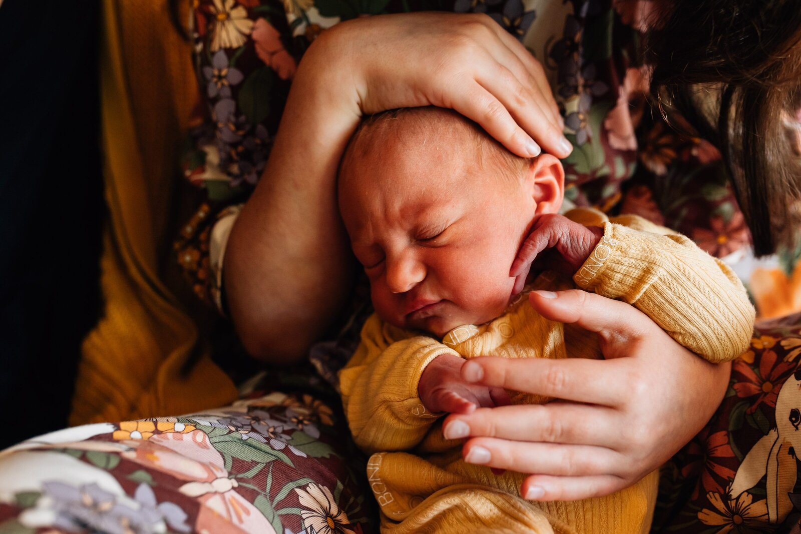 older sister holding baby during in-home fresh 48 newborn session