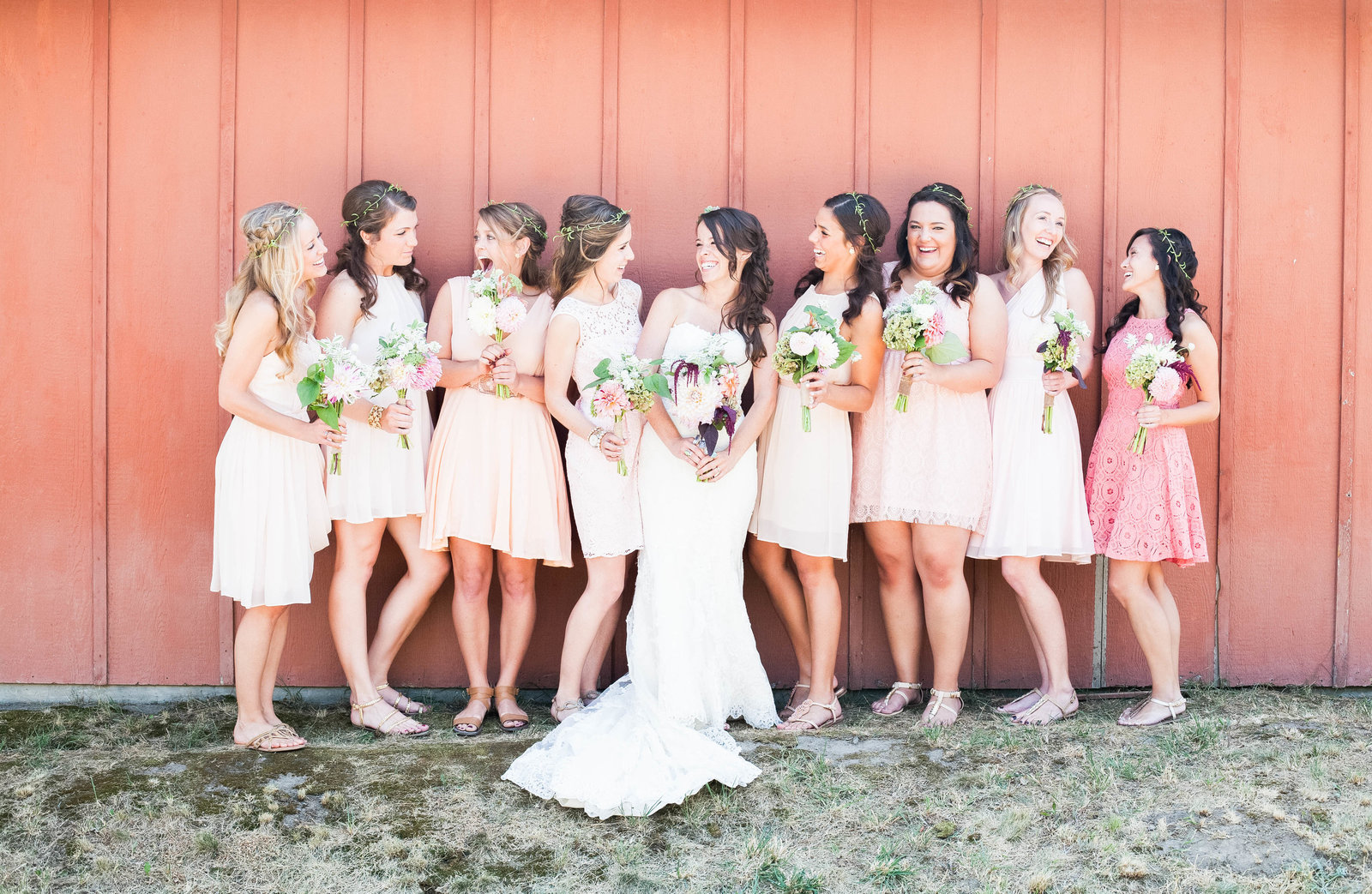 A bride and her bridesmaids.