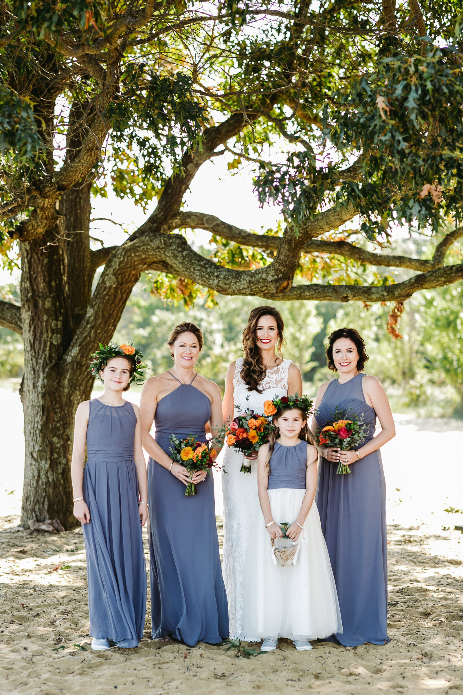 bridesmaids blue dresses beach