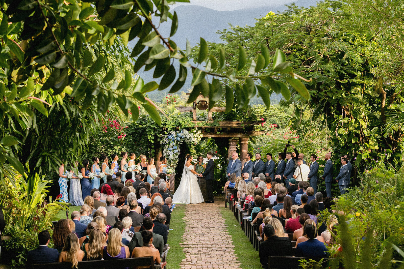 An outdoors wedding ceremony at Hacienda Siesta Alegre in Rio Grande, Puerto Rico.