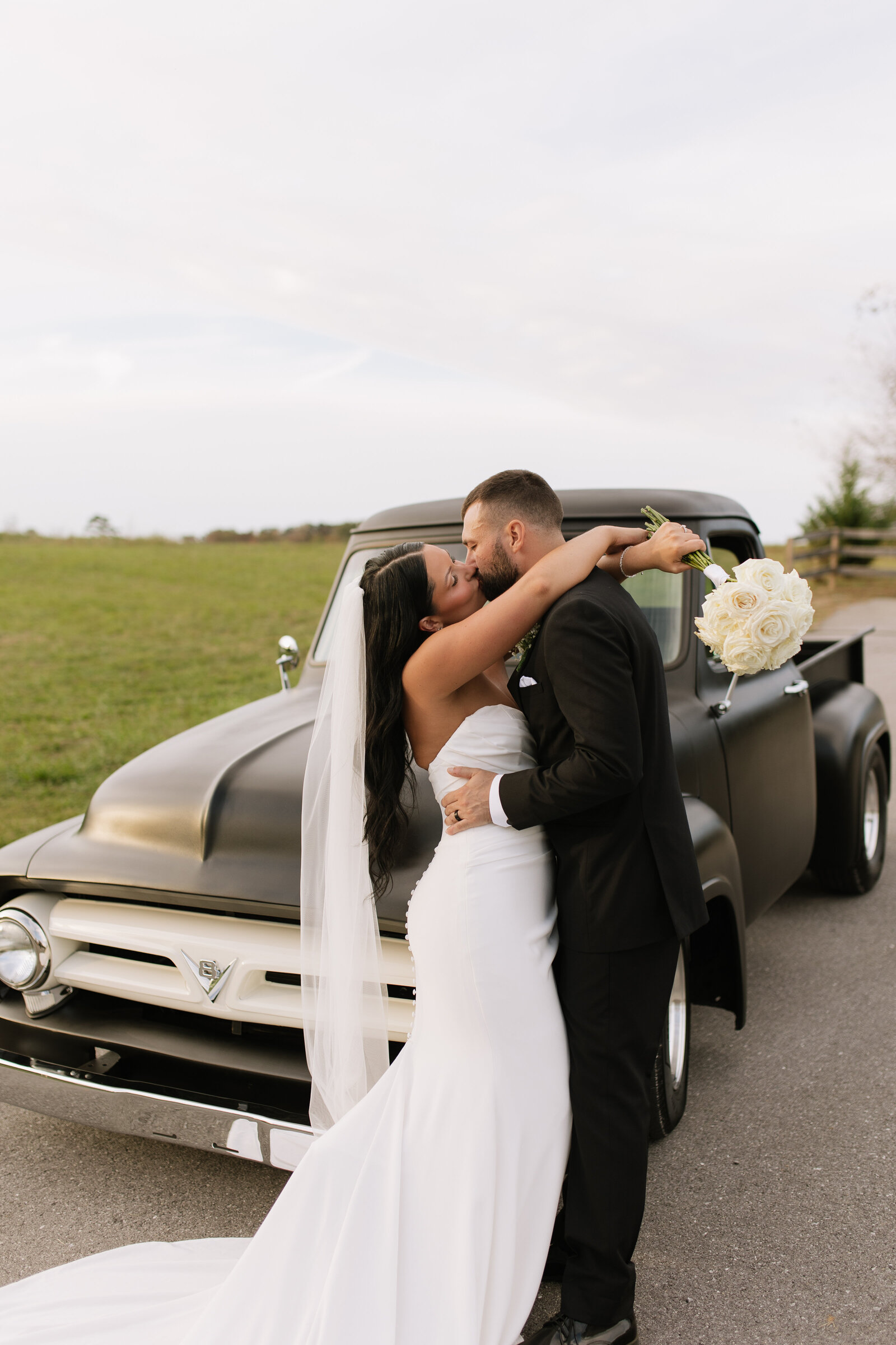 Classic wedding portraits with a vintage car in Knoxville, Tennessee
