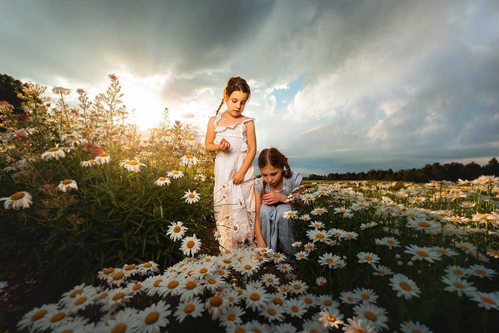 dreamy-fairytale-landscape-daisy-sunset-colorful-kristy-lehman-photography-fine-art-painterly-style-2-little-girls