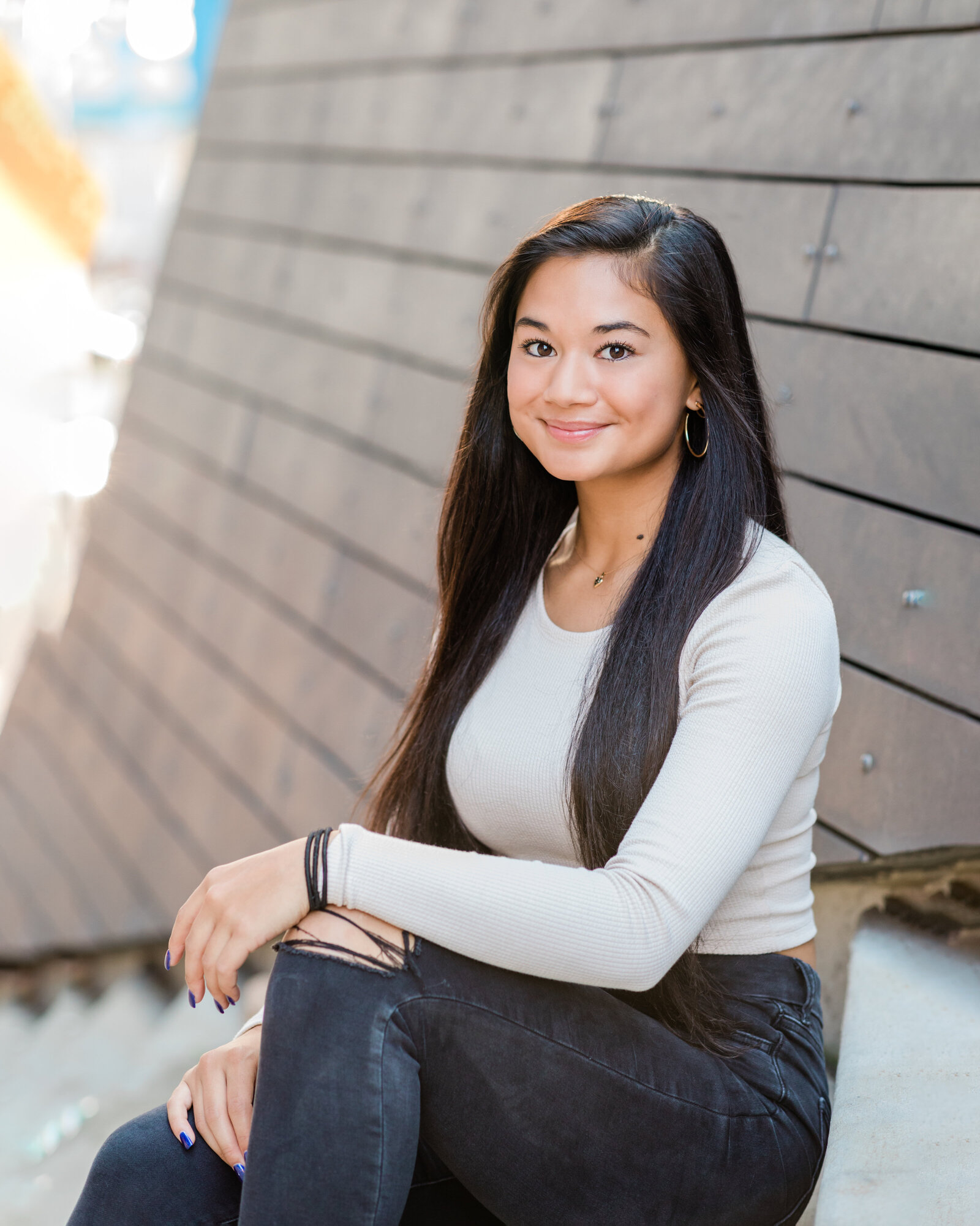 female senior portrait in downtown cleveland