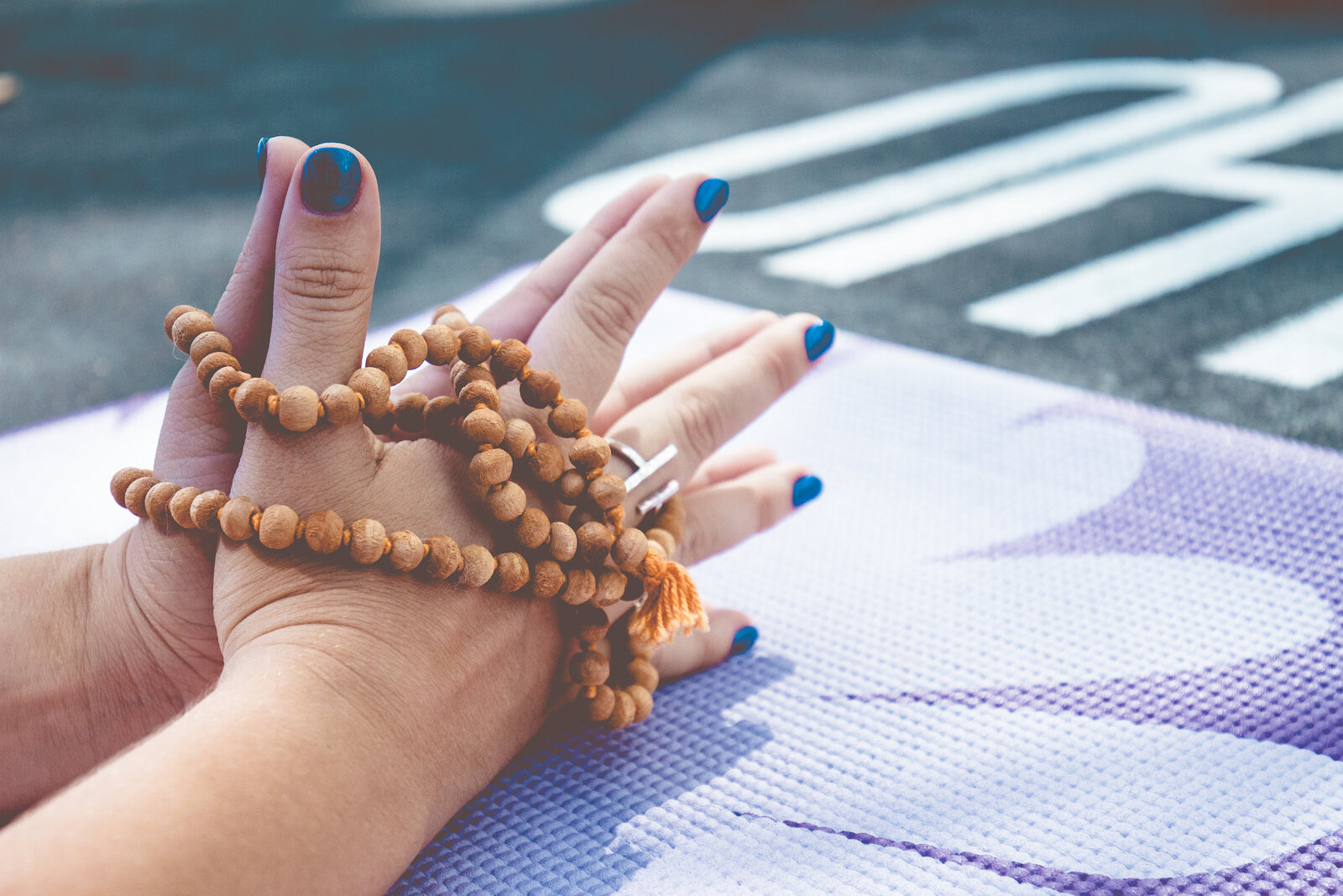 Yoga inspired close up of hands in prayer