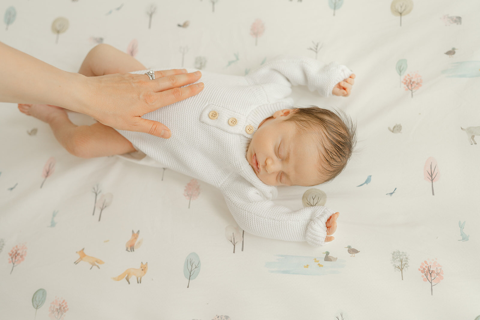 mom's hand on baby during Haymarket, Virginia newborn session
