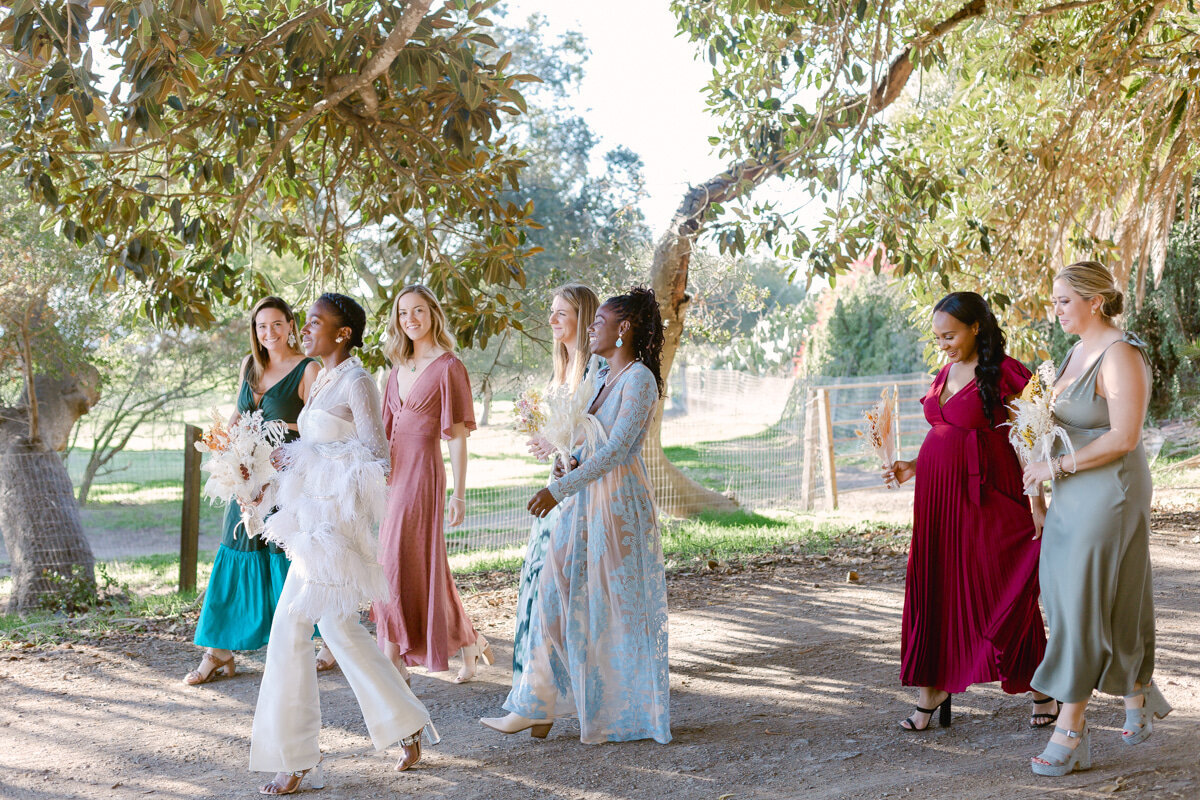 bridesmaids in mix matched dresses