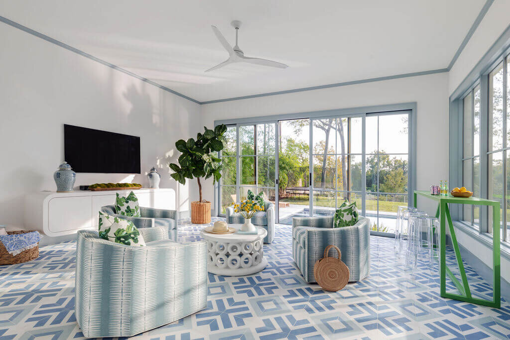 oyster creek studios mackel project blue and white rug living room