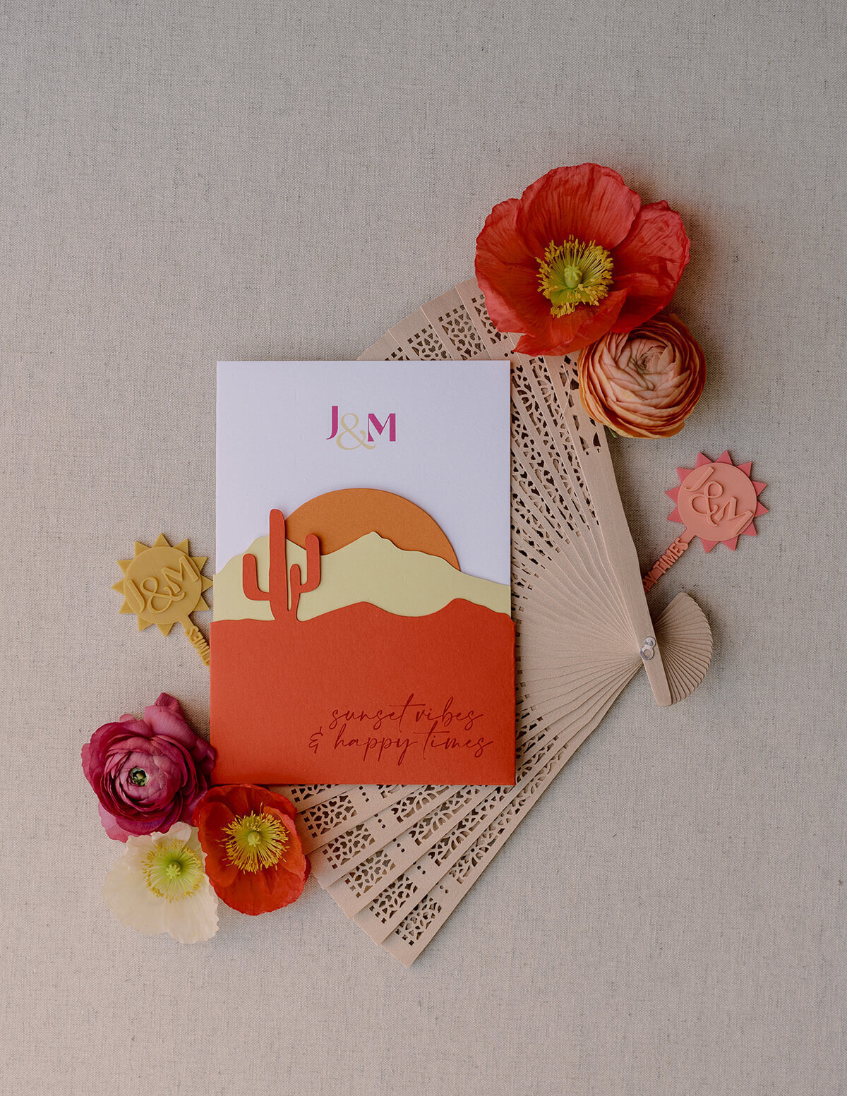 Colorful Arizona desert custom wedding stationery