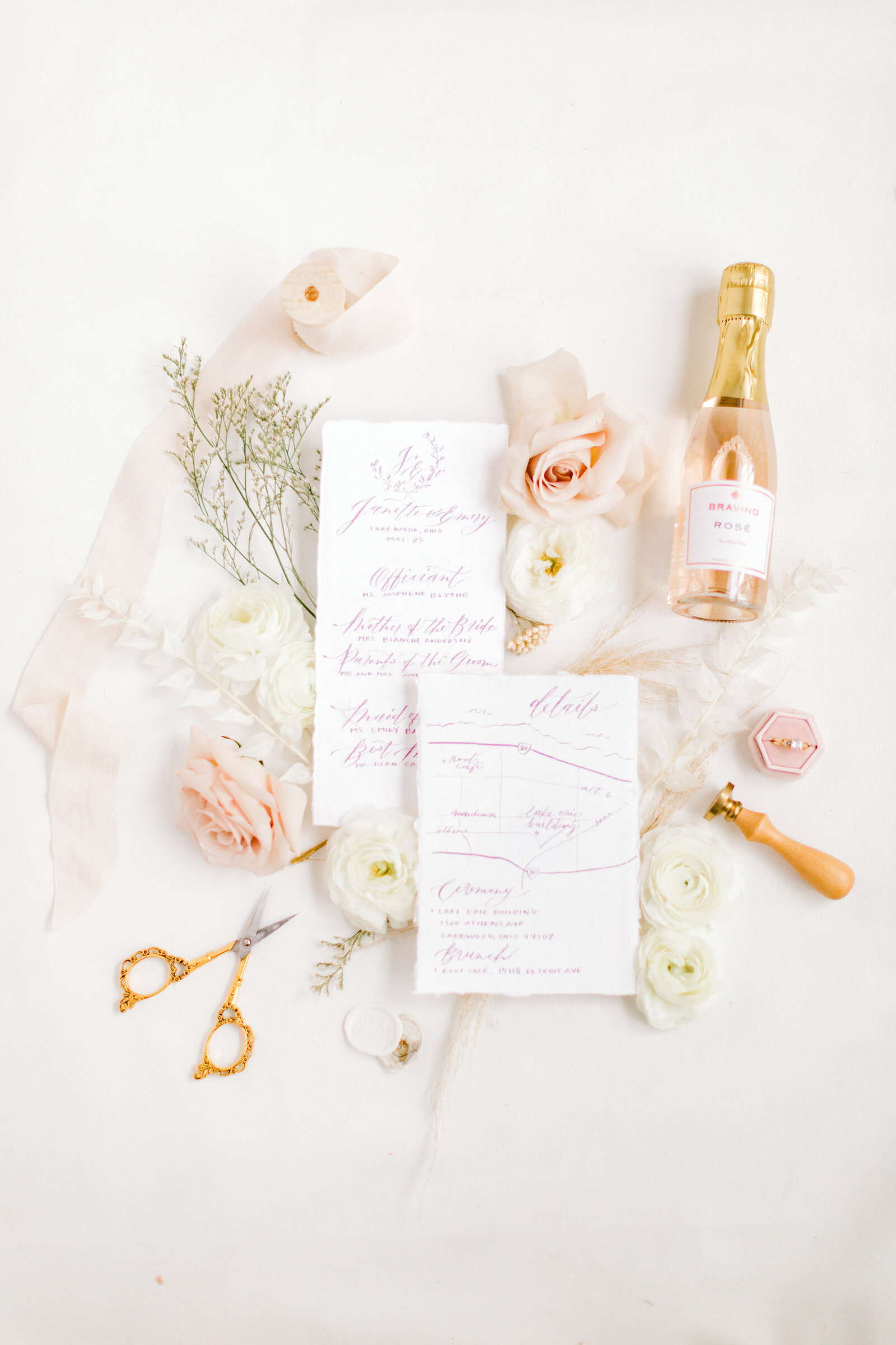 light pink and white wedding details