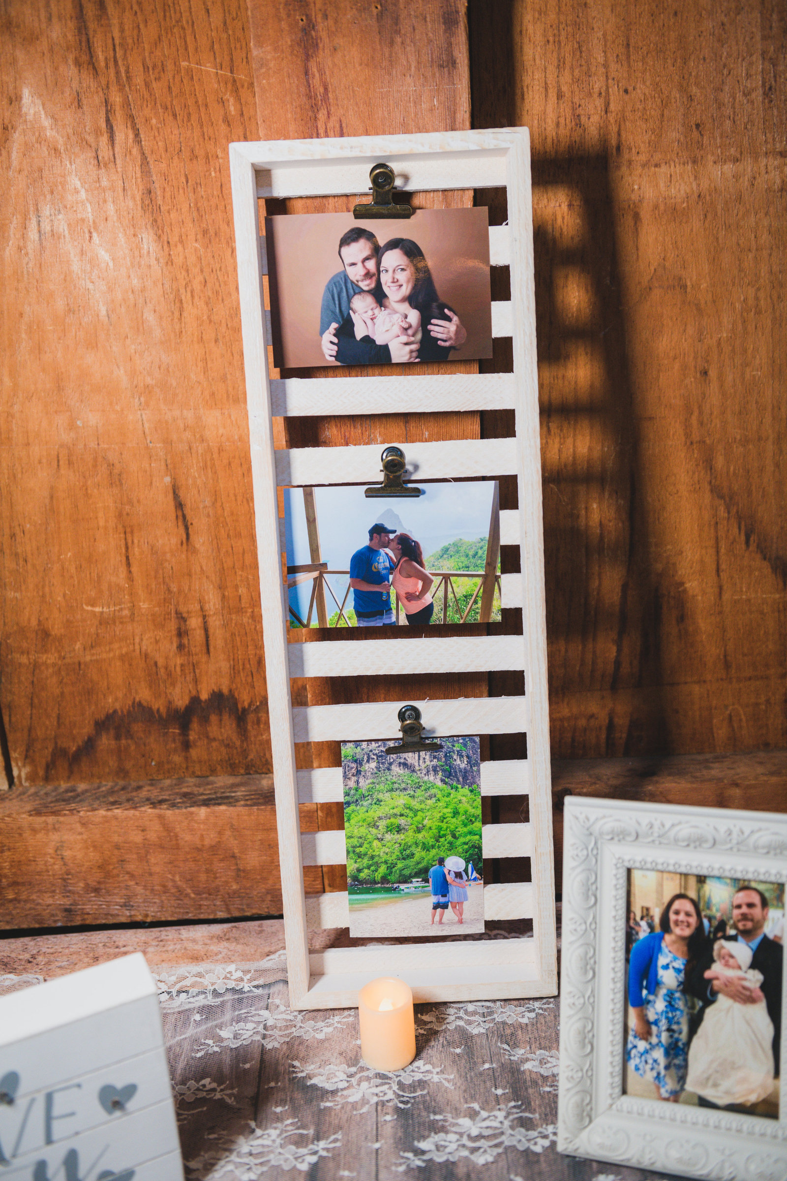 family photo wall for wedding at The Barn at Old Bethpage