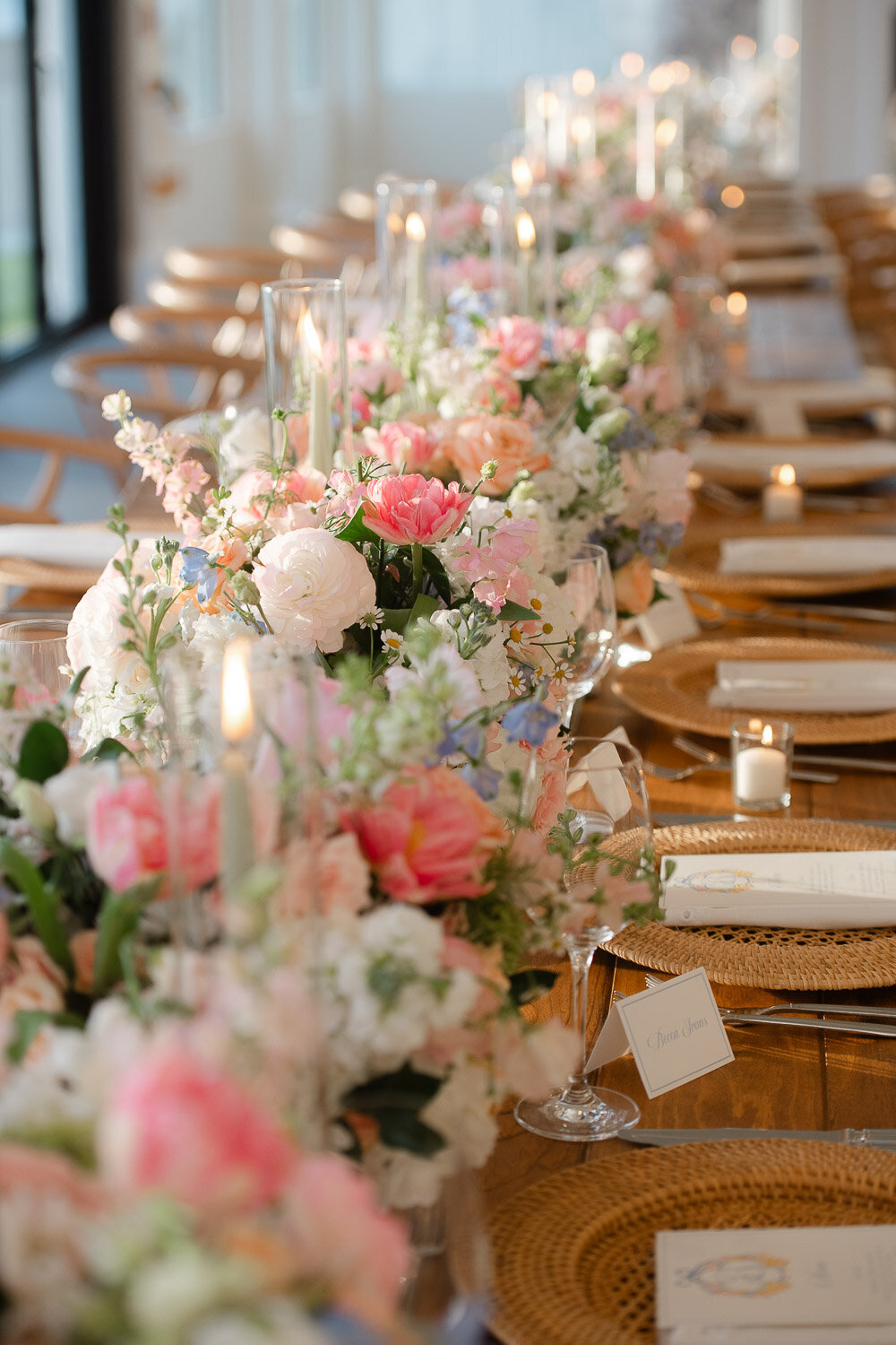 pastel florals and candle table settings