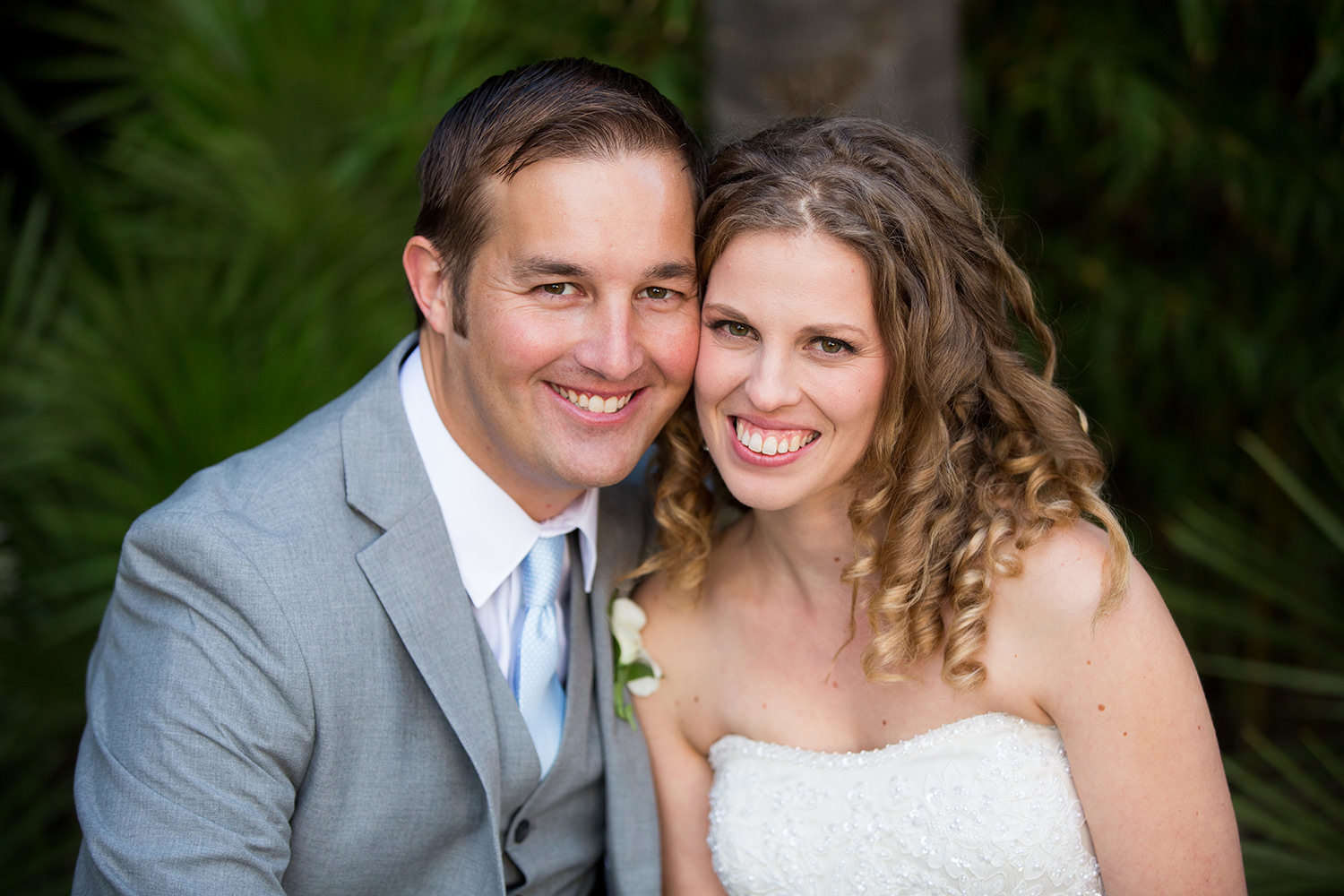 closeup of bride and groom