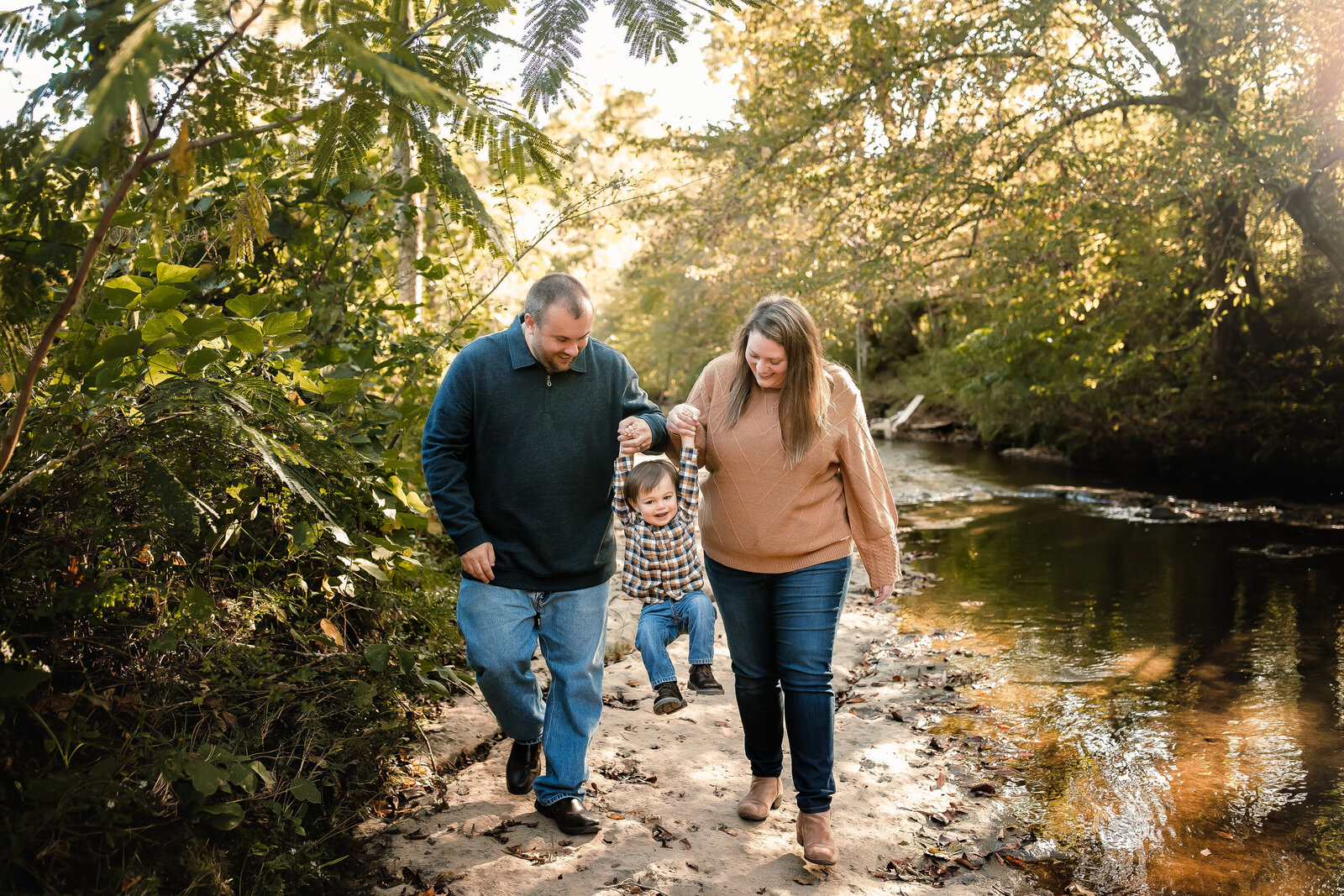 Fall family session beside a creek near Birmingham