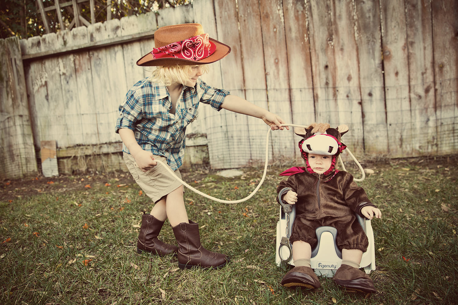 san diego family photography | kids in halloween costumes cowboy and a horse