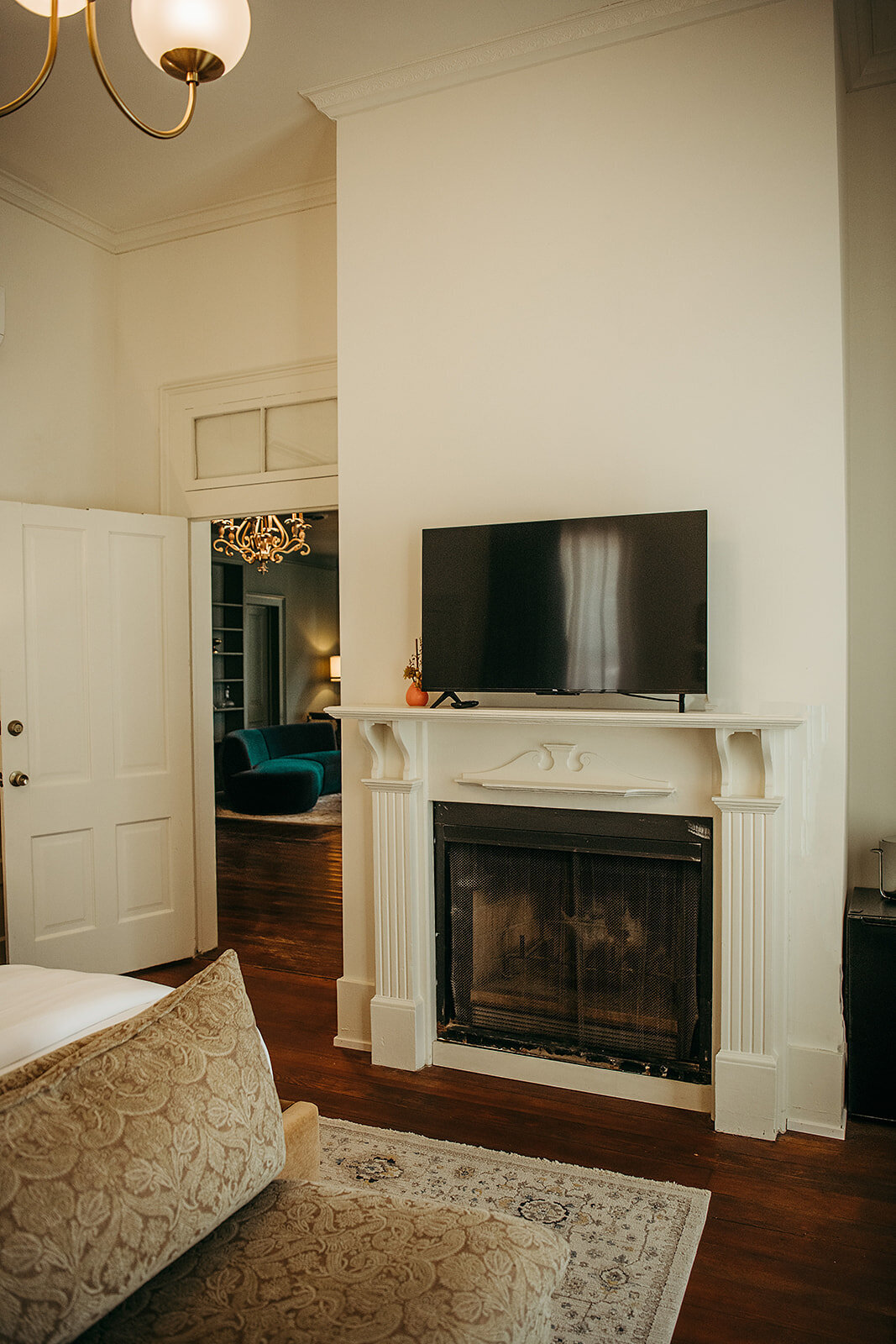 Frio Suite features an original fireplace