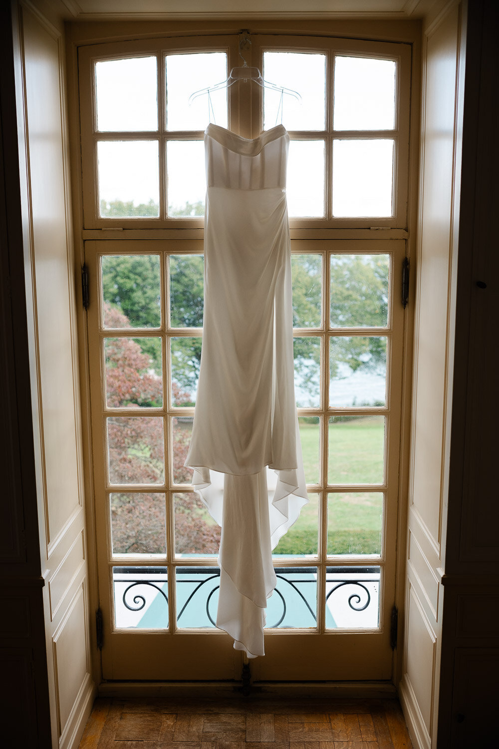 wedding dress in window
