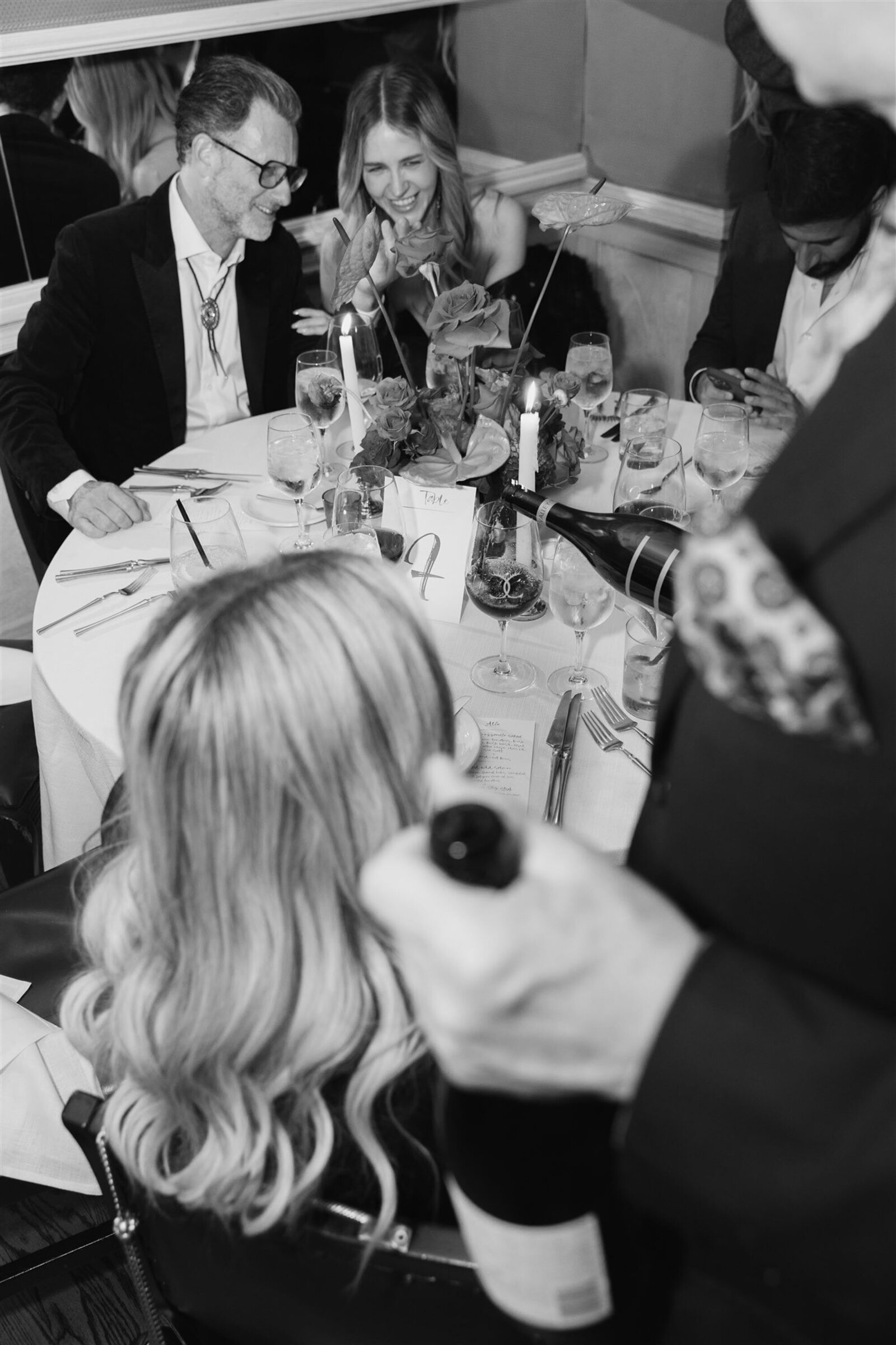 Stylish bride and groom at multi-day Aspen wedding with upscale decor and alpine scenery
