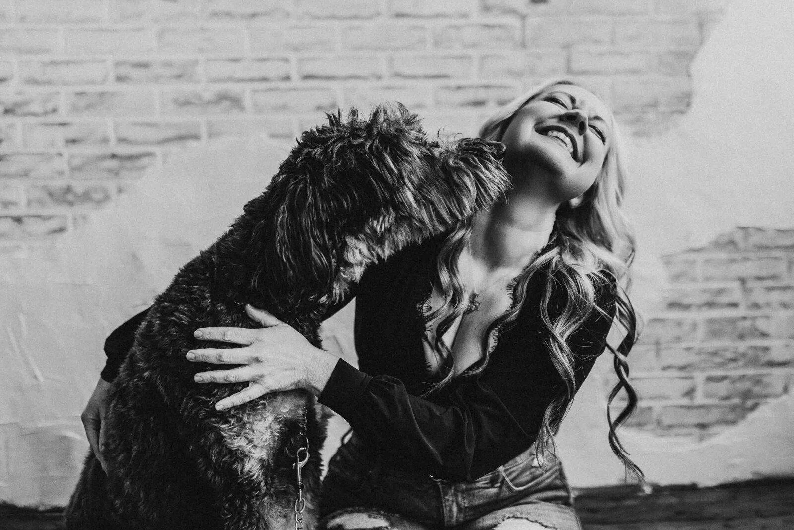 photo of a dog kissing its owner