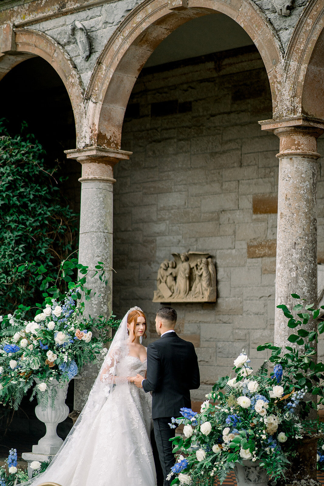 Bride and Groom’s Romantic Kiss at Castle Leslie, Ireland