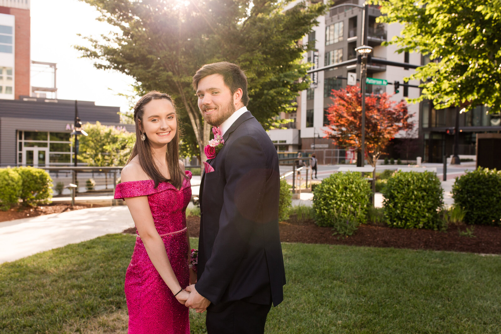 prom couple in a park