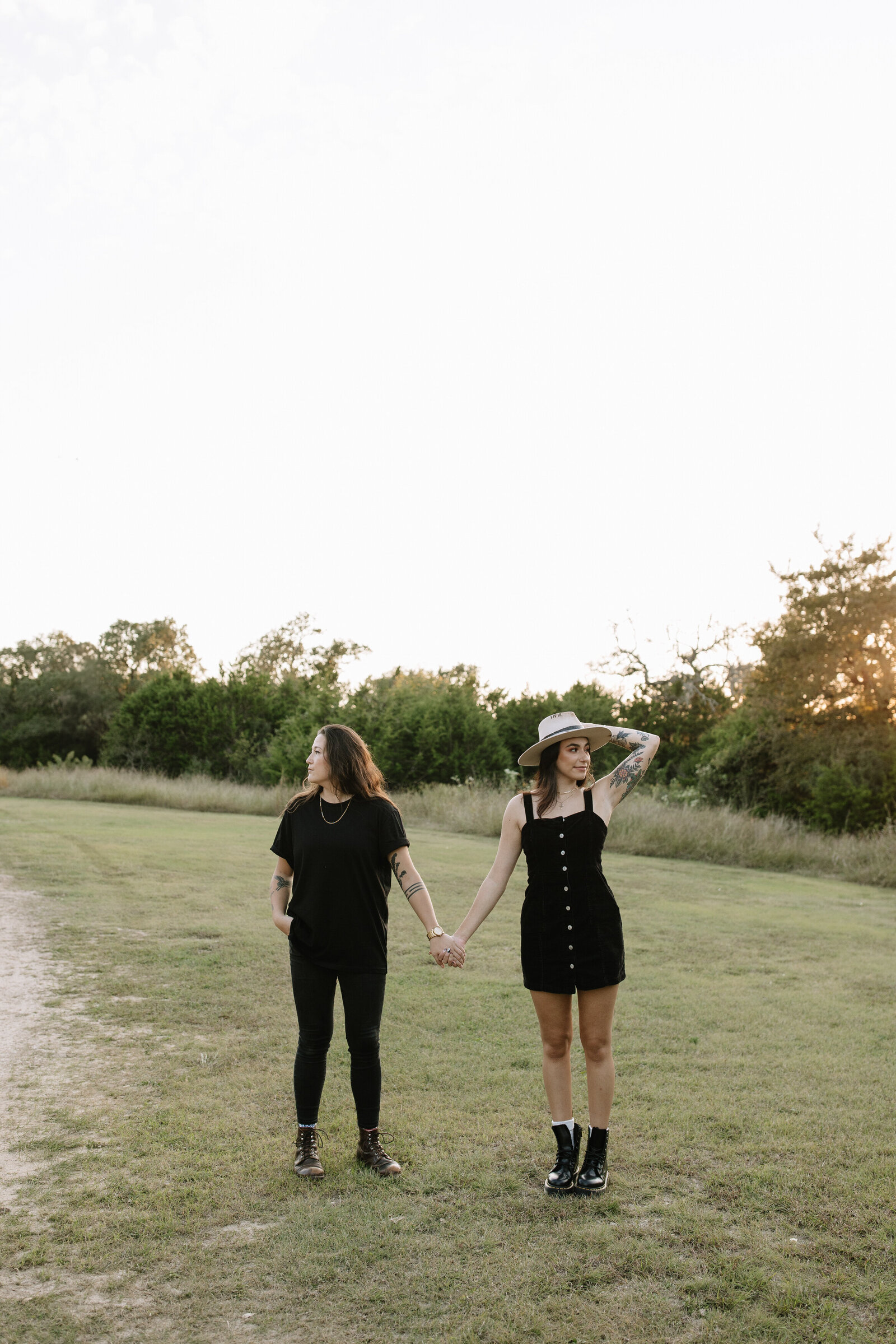 Whimsical and romantic engagement photos of lesbian couple in Austin, TX
