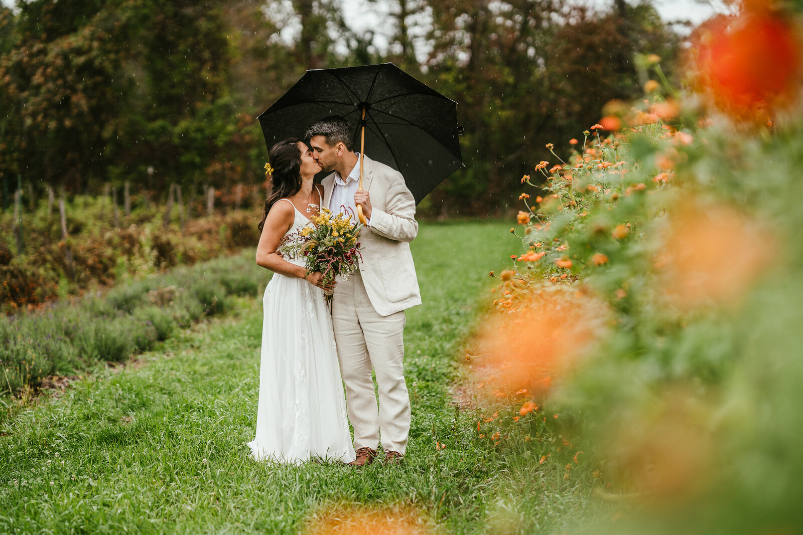 boston elopement in the rain with umbrella