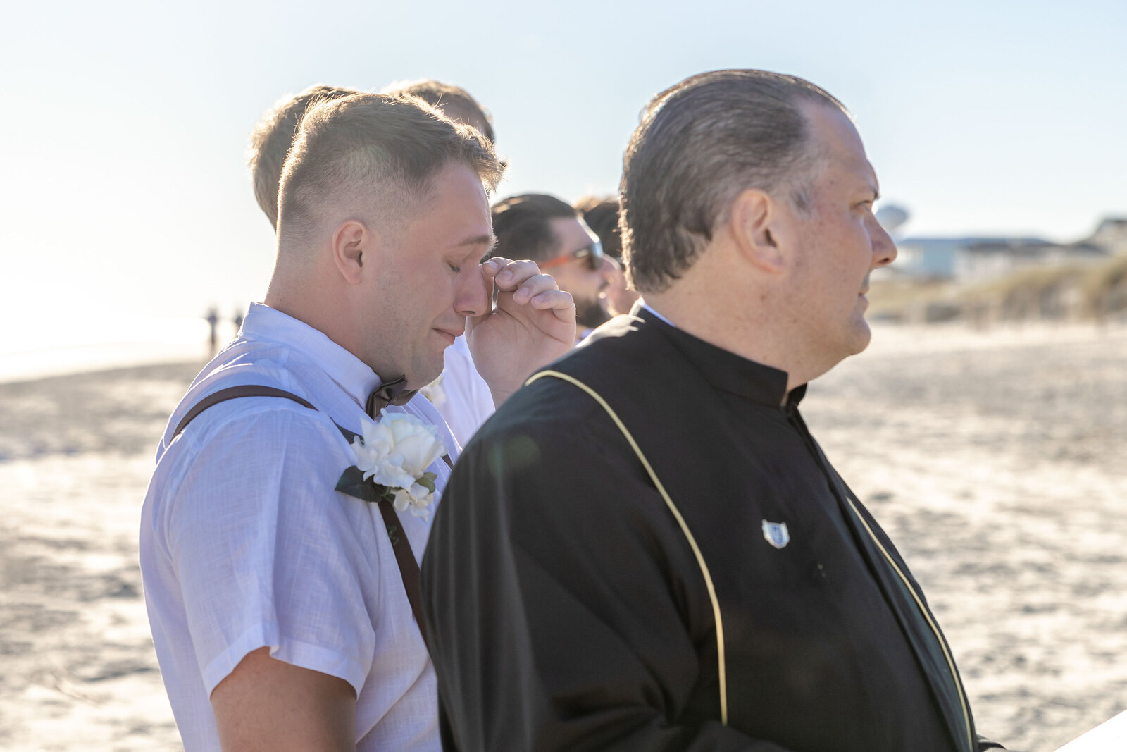 Groom-Tears-First-Look-Wedding-Ceremony-Ocean-Isle-Beach-NC-Bella-Lumiere