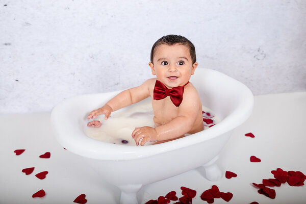 East Brunswick NJ Baby Photographer Sitter Valentine Milkbath