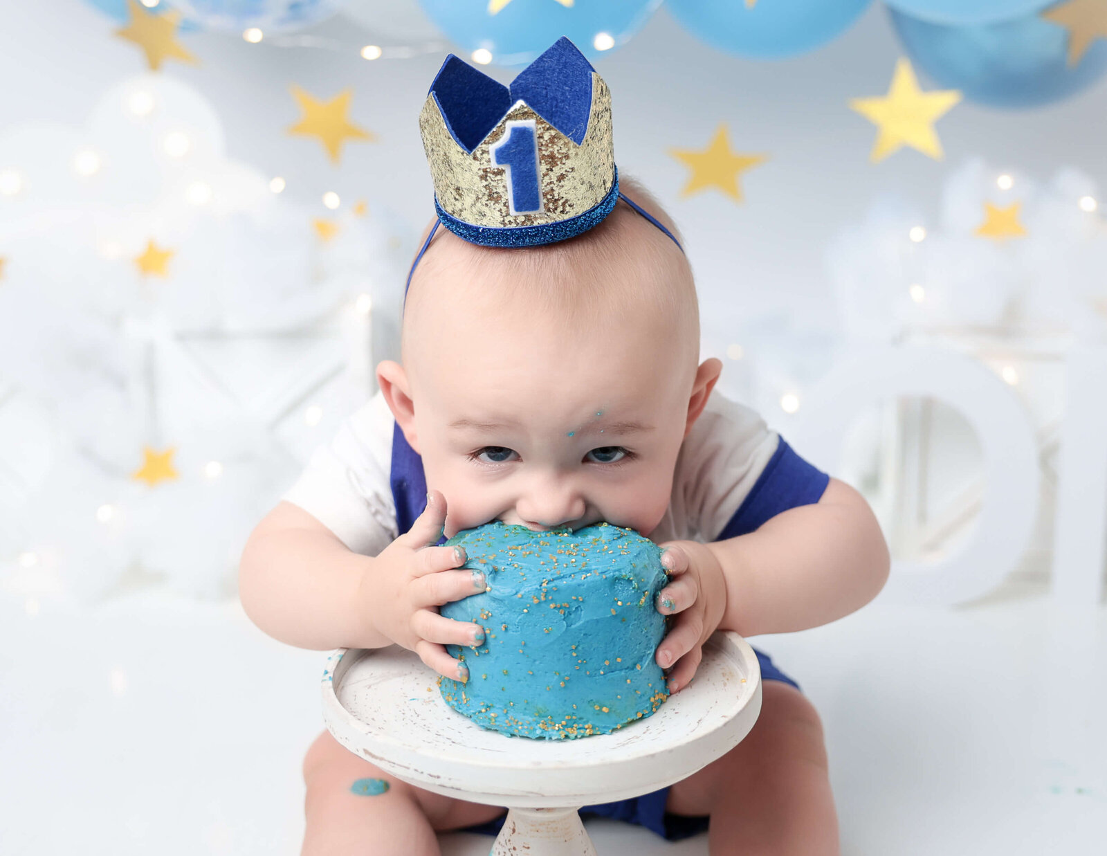 One year old boy cake smash session in our Rochester, Ny studio.