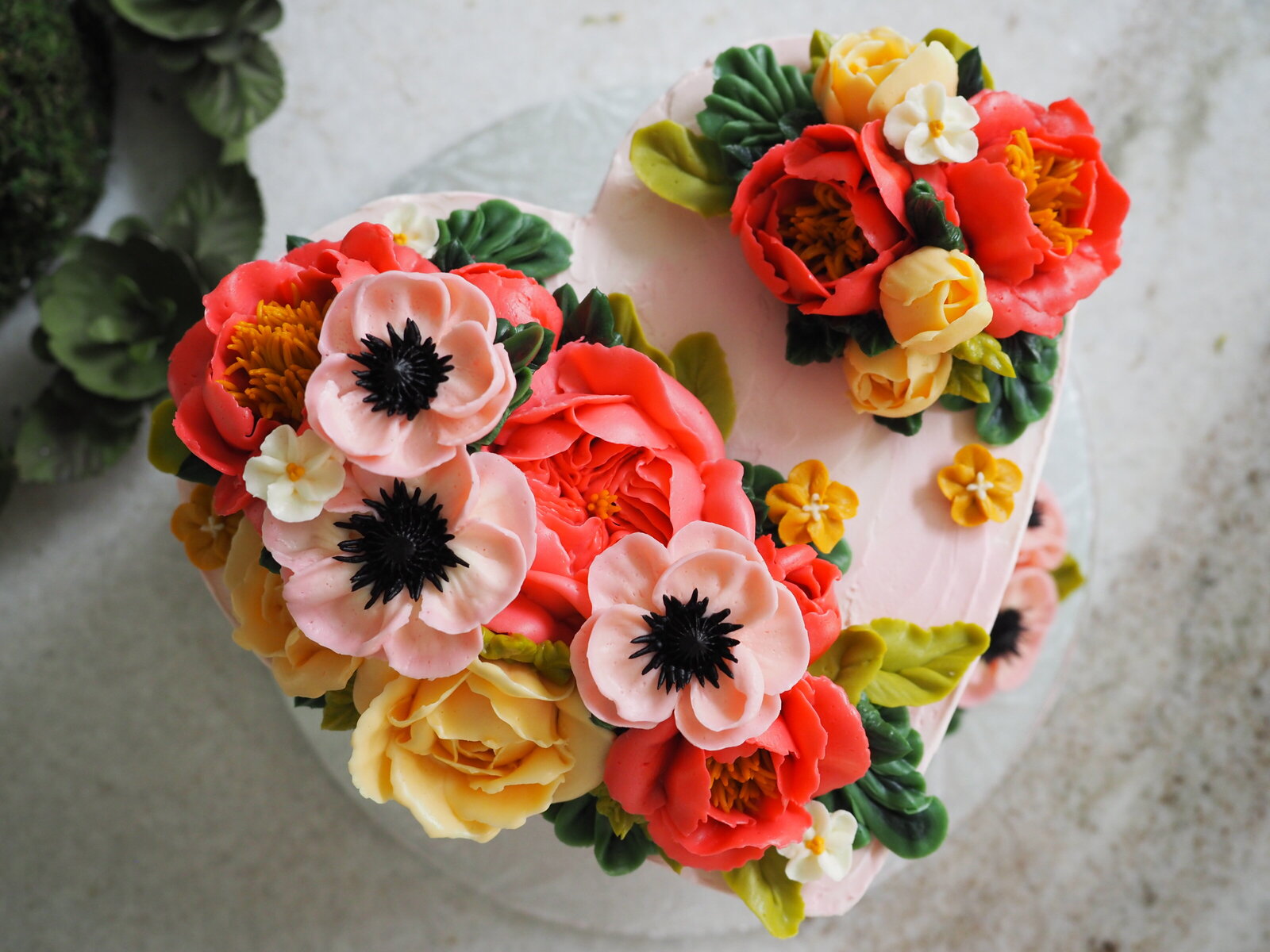 Heart shaped flower buttercream cake