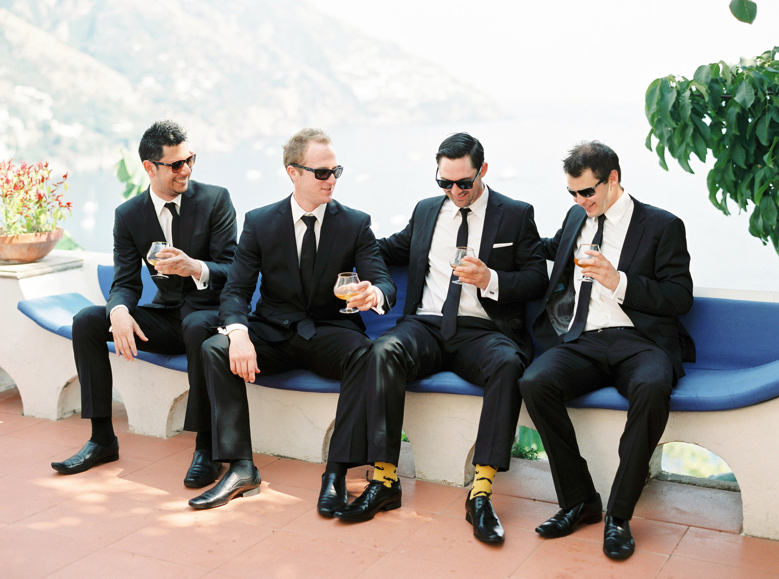 The groom with his groomsmen during a wedding in Positano