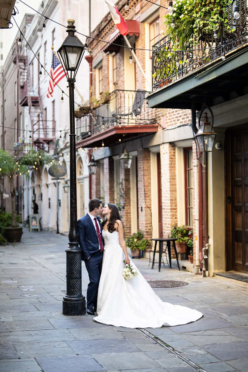 Bride and groom portrait in Exchange Place