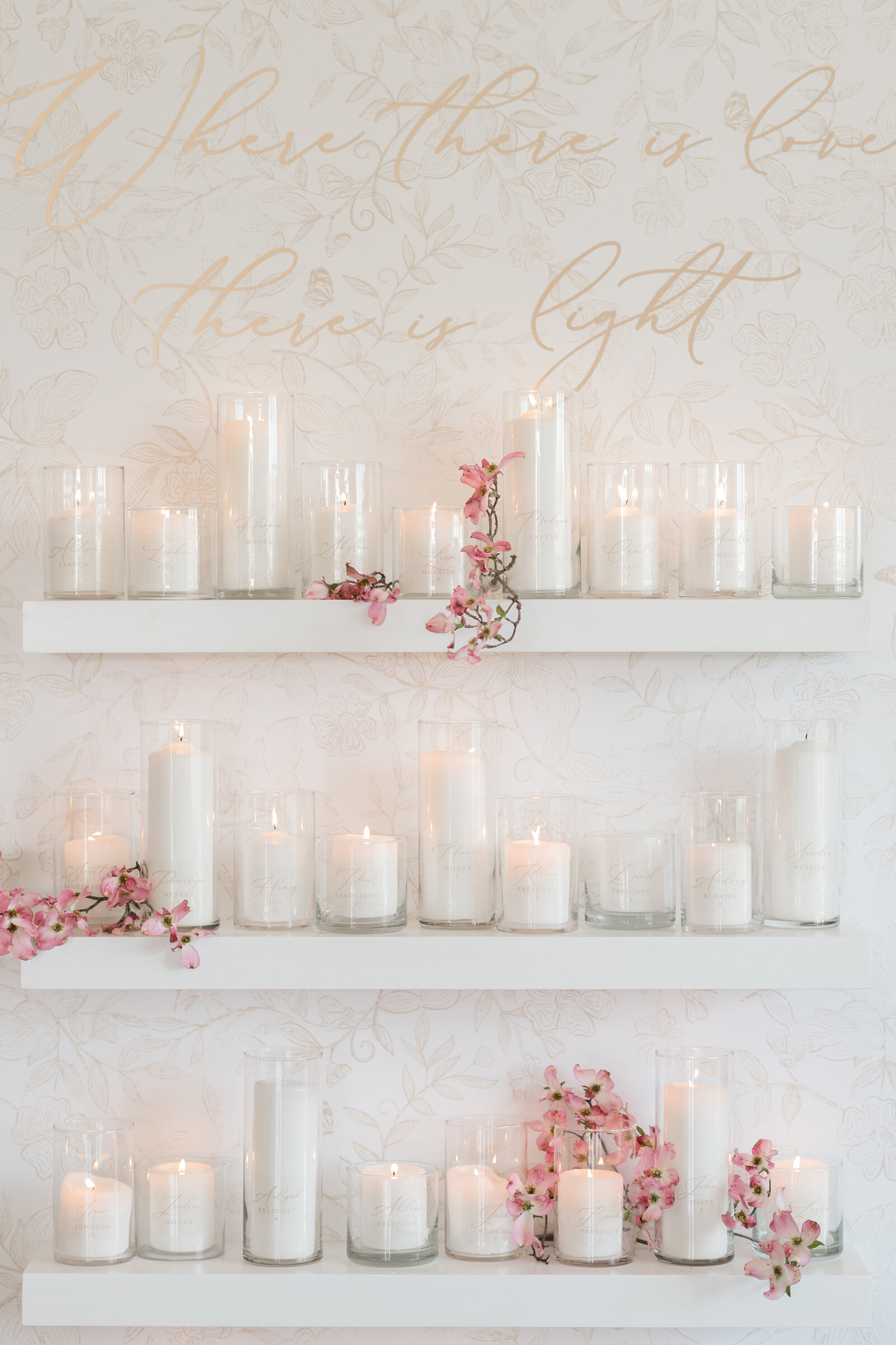 reception details of candles on shelves 