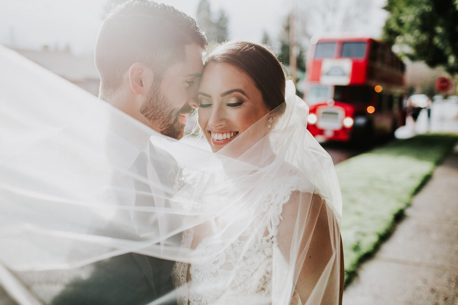 real bride wearing a custom bridal veil