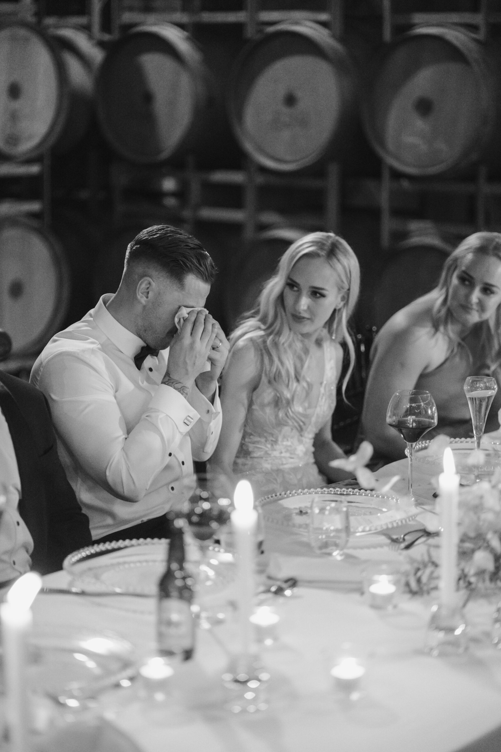 An emotional groom crys through his speeches at Sirromet Winery