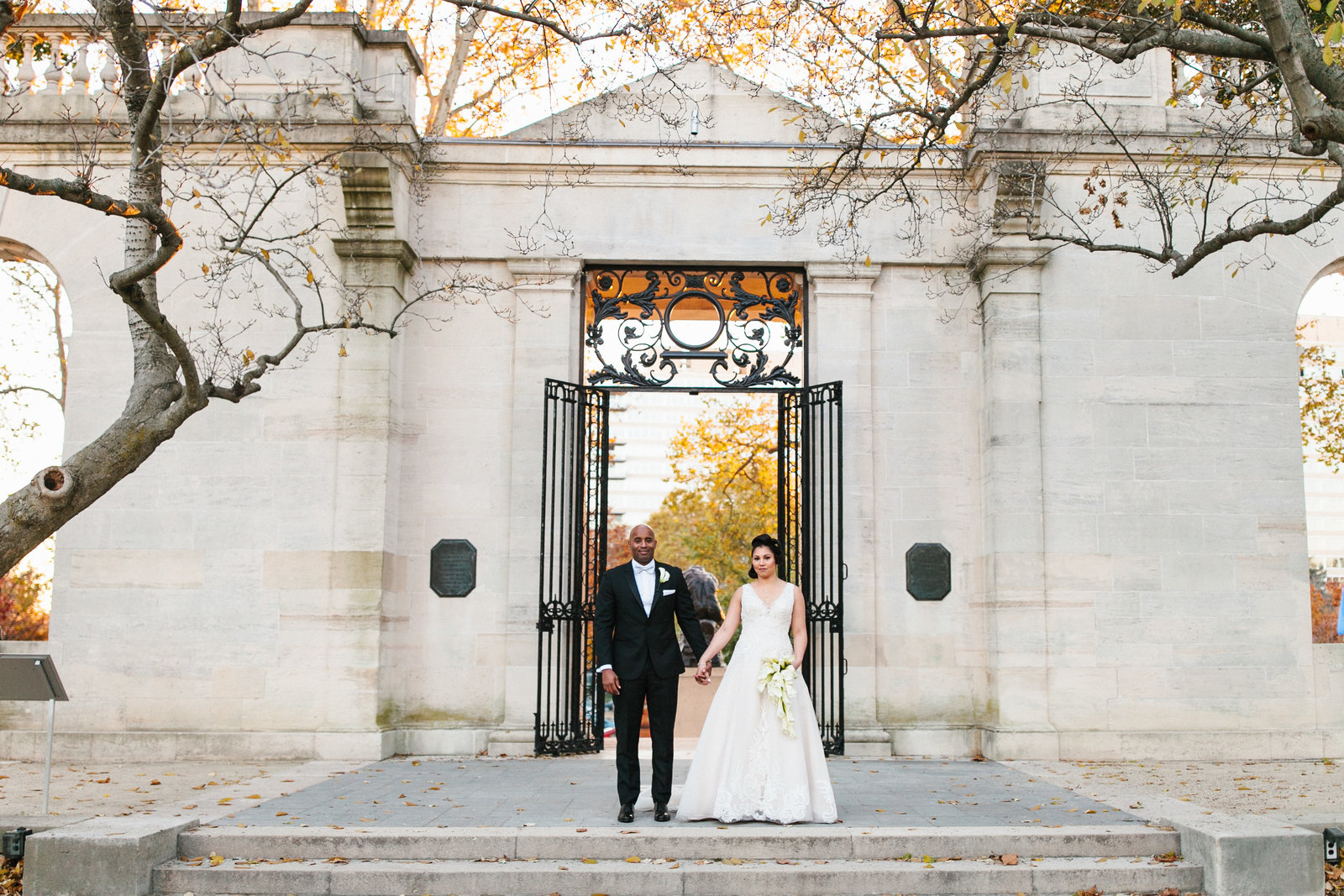 A fall wedding at the Rodin Museum in Philadelphia.