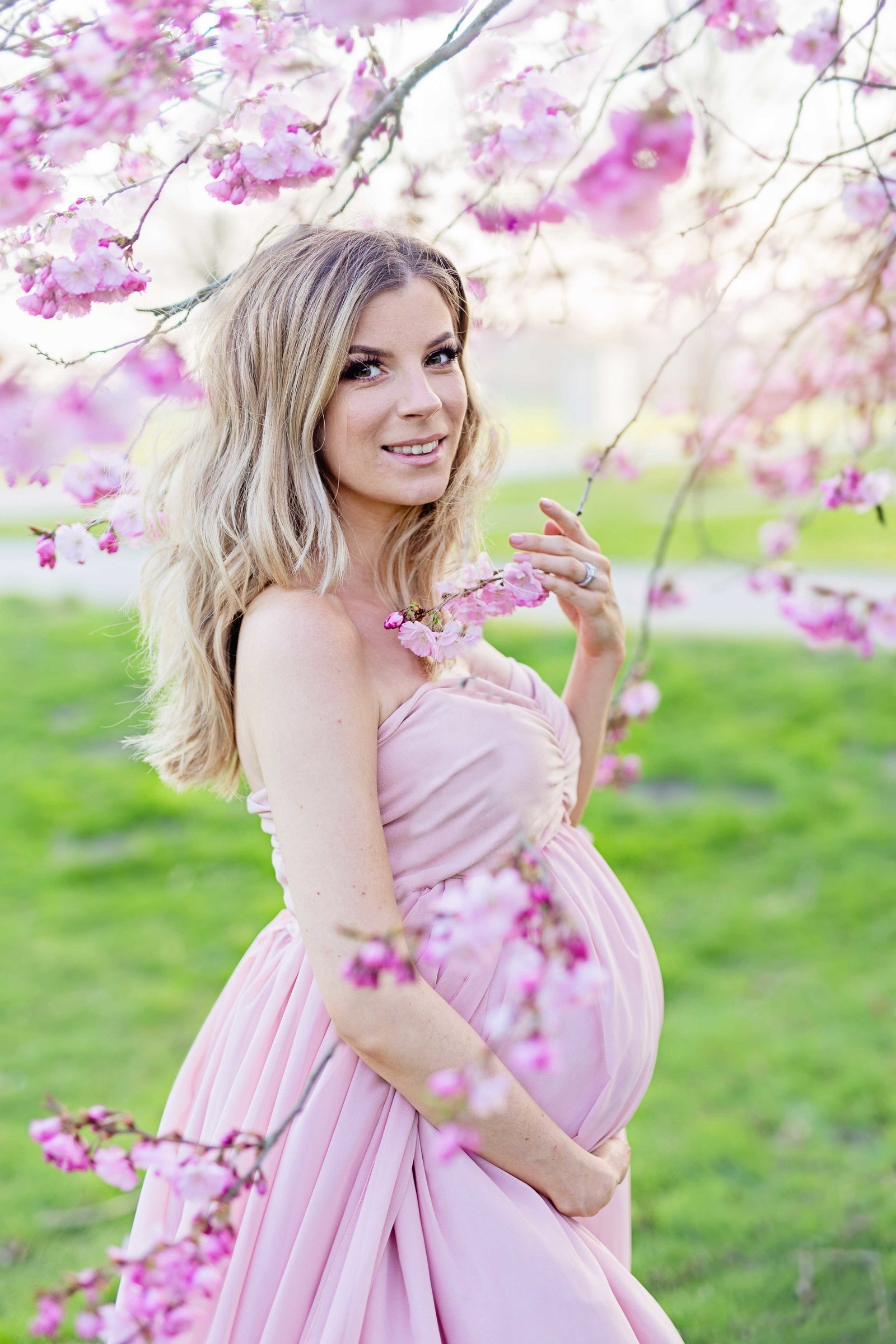 gravidfotografering-skane-rosa-körsbärsträd-clara-himmelstadfoto
