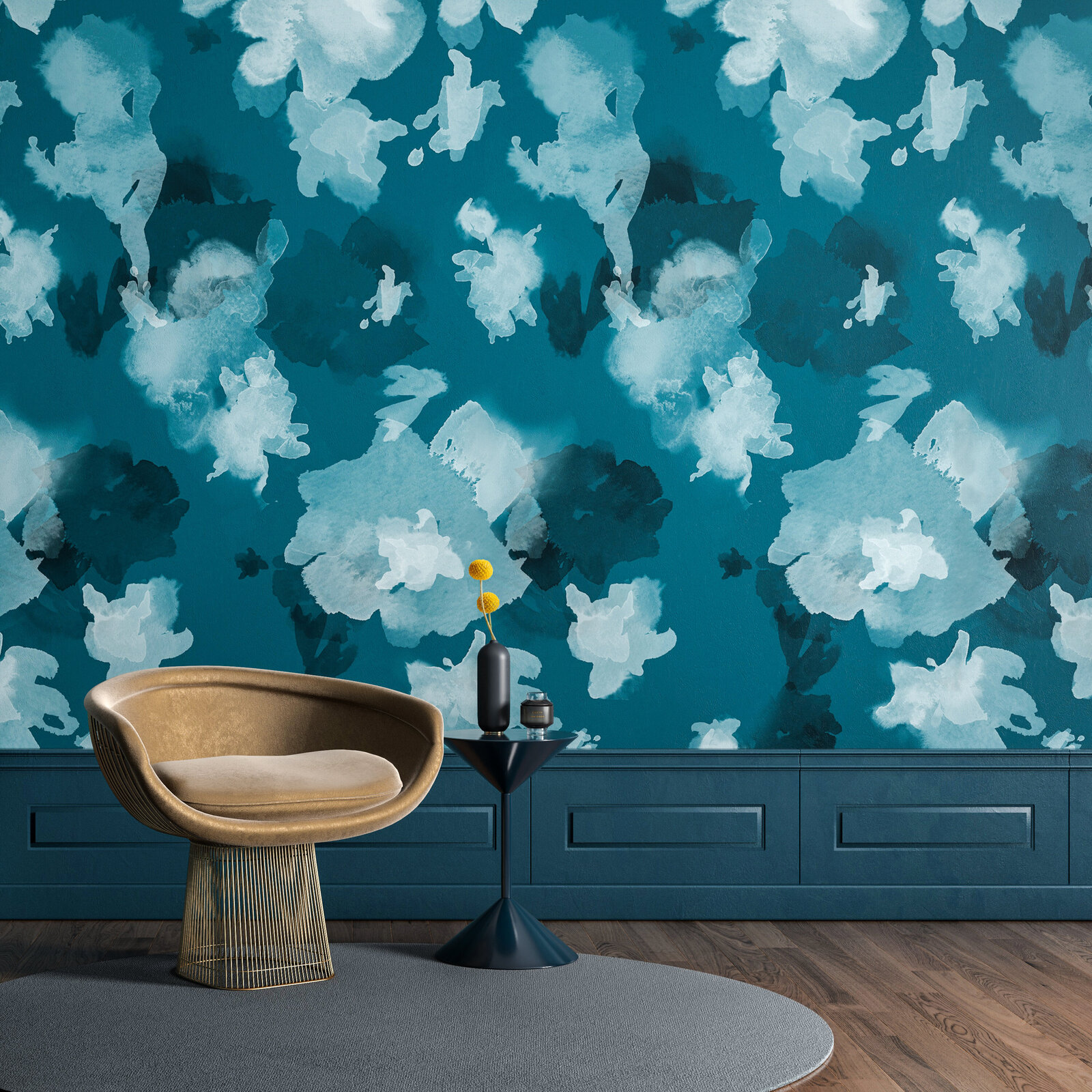 Surface Pattern Design and Art Licensing by Lucia Pador - In the Flowers for drop it Modern - IN THE FLOWERS© MURAL _ BLUE