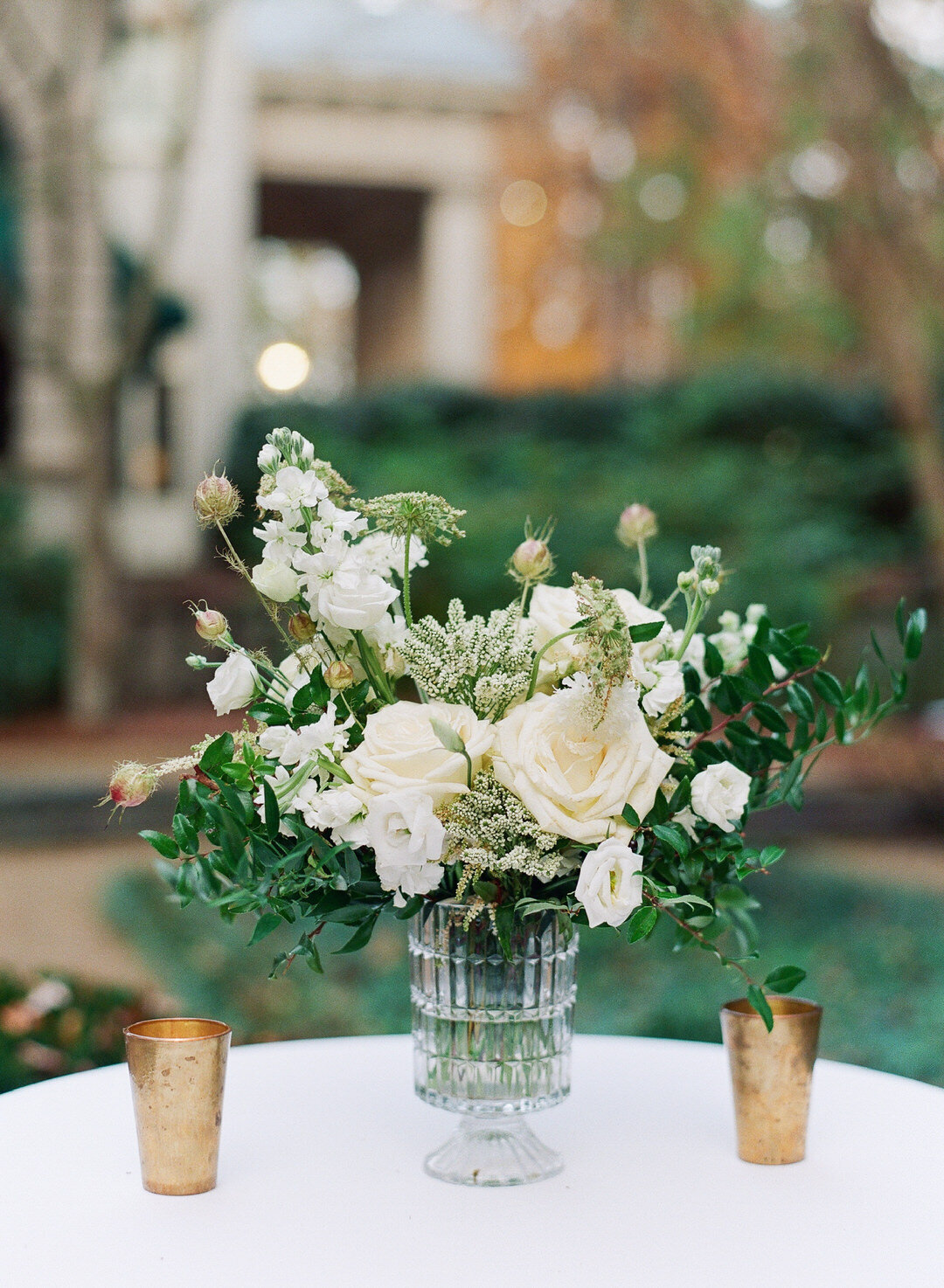 Flowers on Table at Wedding Cocktail Hour