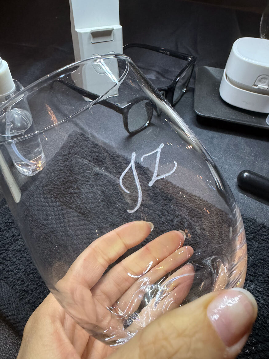 JZ Initials Etched into Wine Glass by Hand Los Angeles