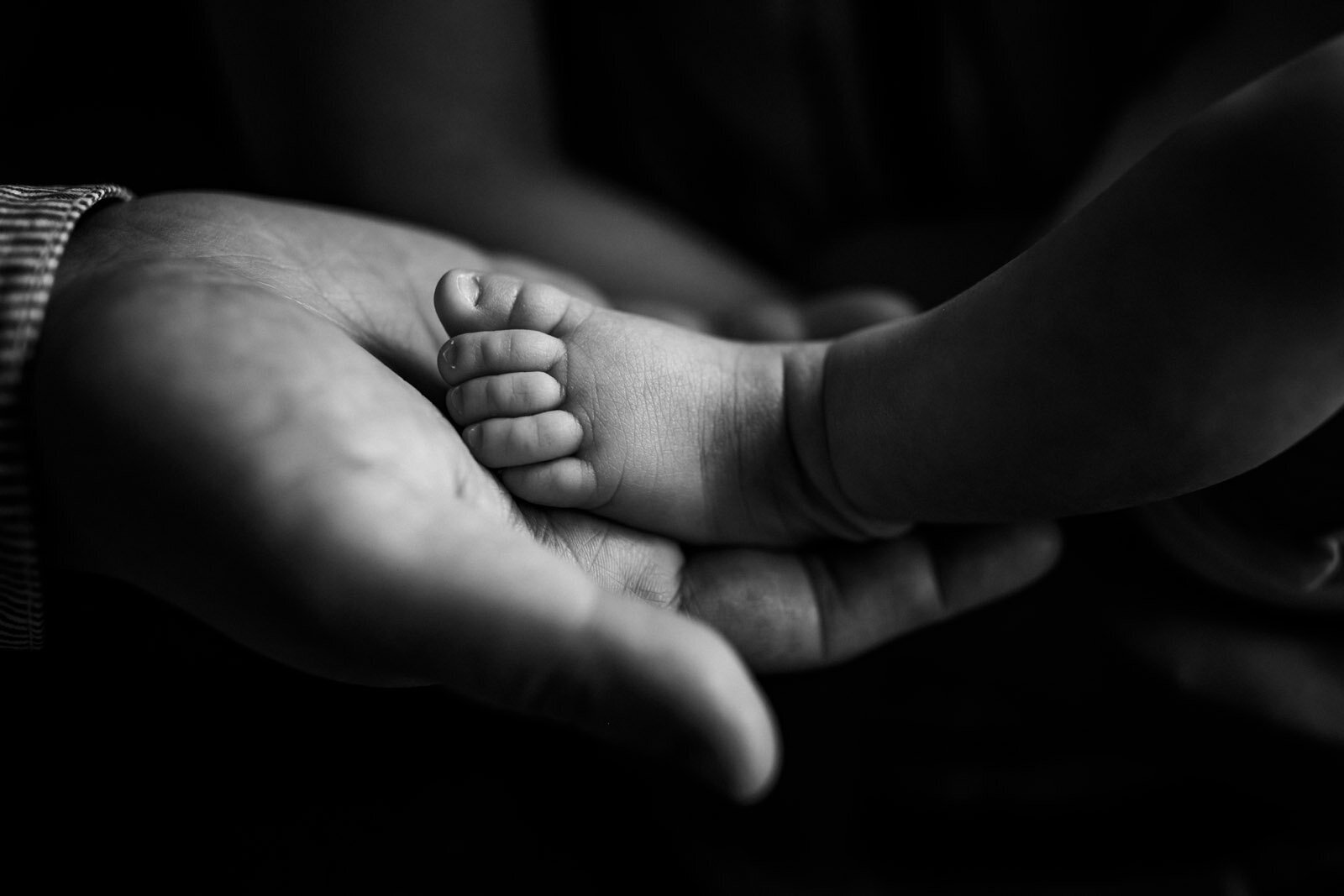 newborn foot held in Dad's hand