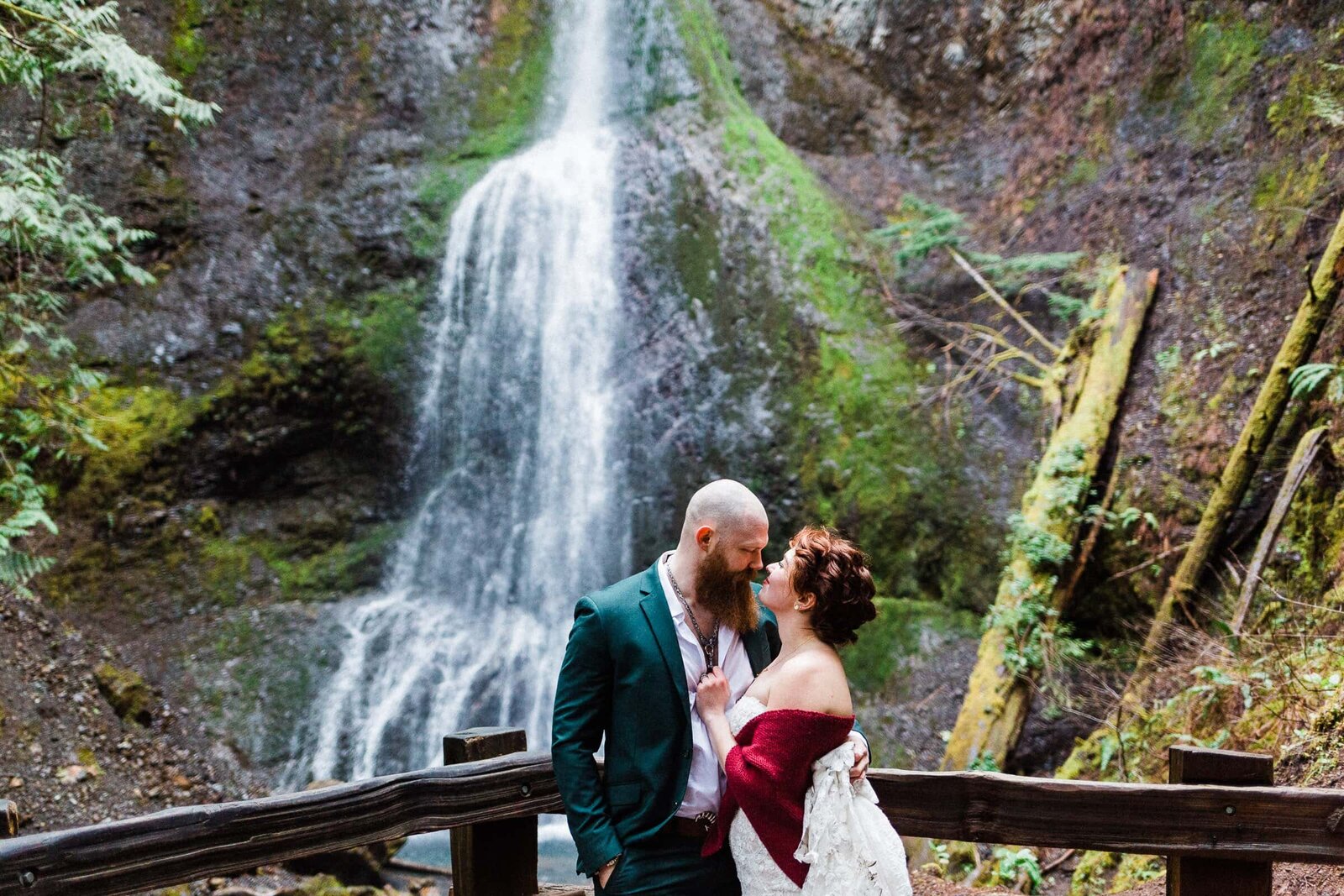 colorful waterfall elopement