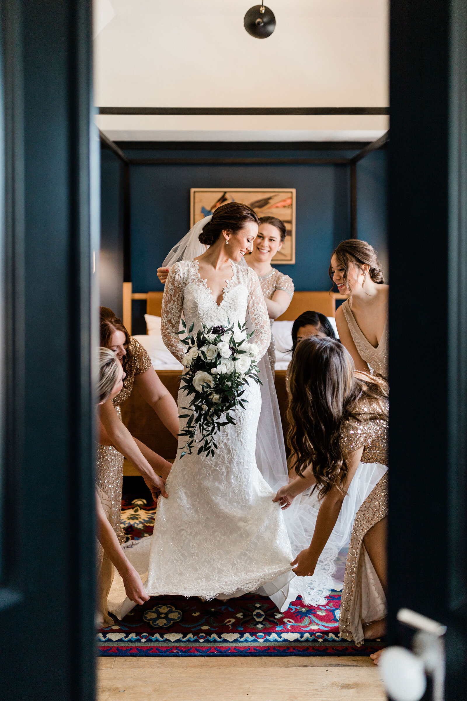 Bride Getting Dressed | The Peabody Library Baltimore MD | The Axtells Photo and Film