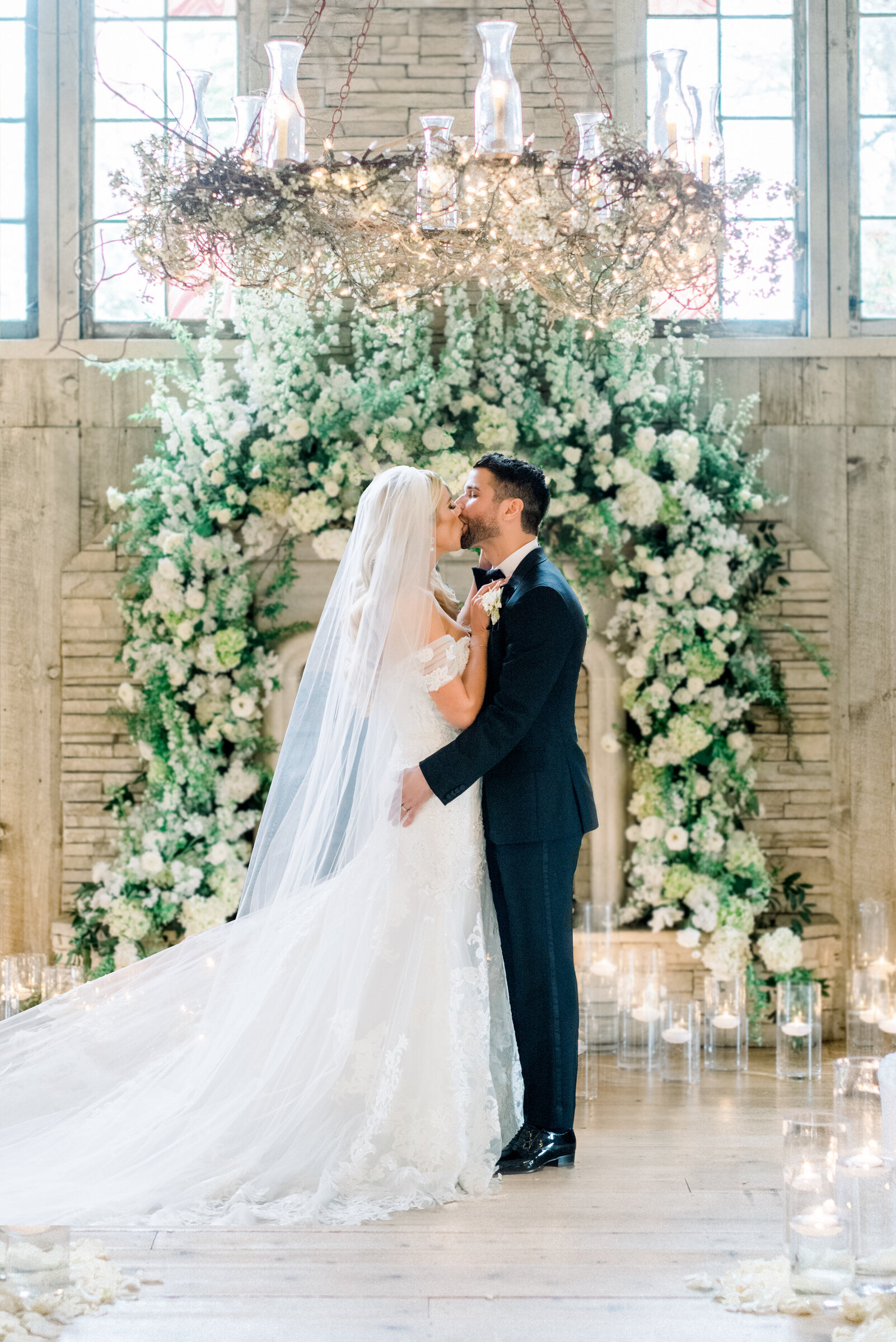Bride and Groom's First Kiss at Wedding Celebration at Union Hill, California
