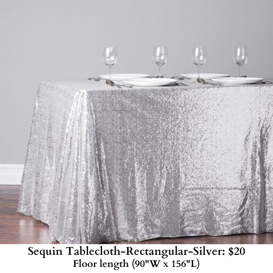 Sequin Tablecloth-Rectangular-Silver-370